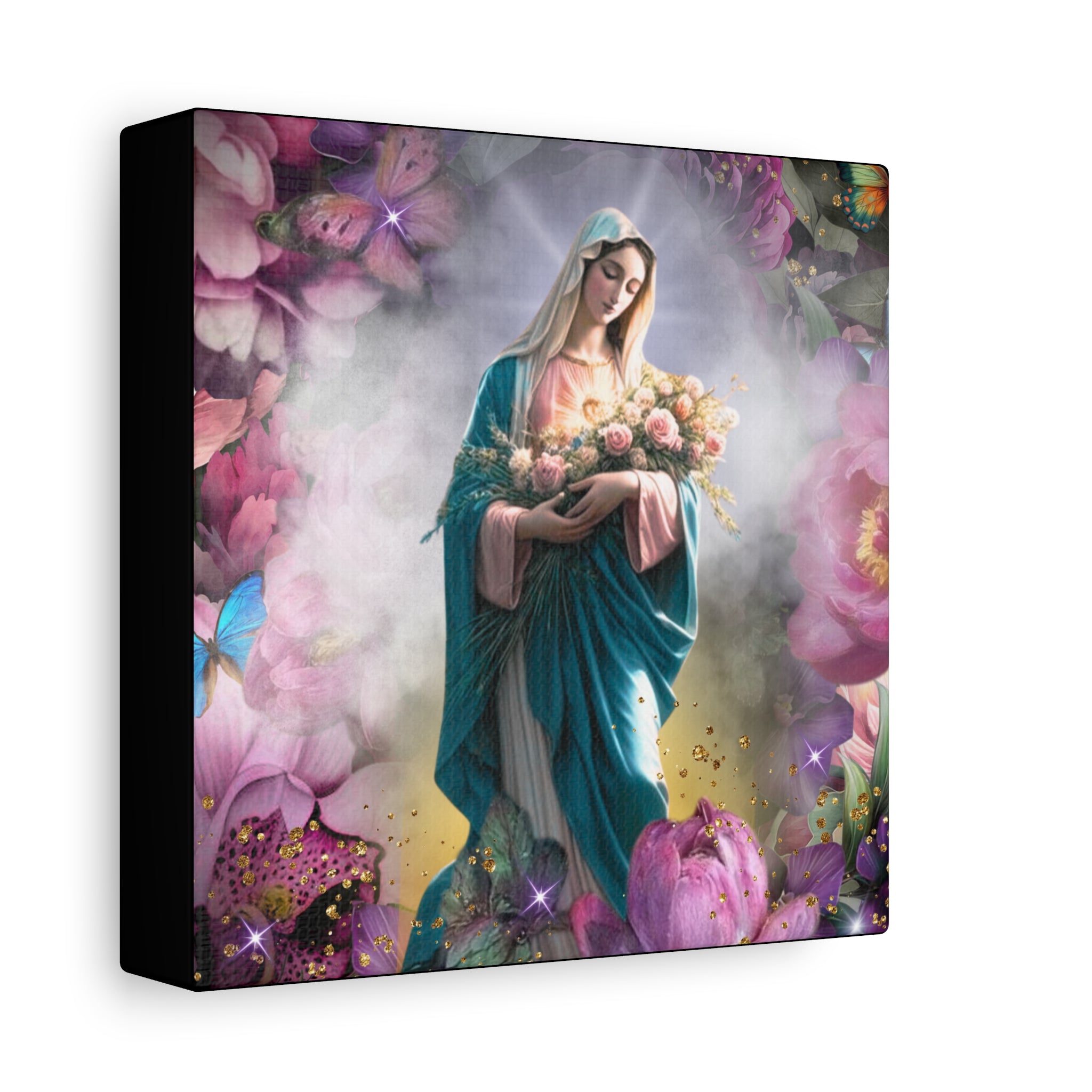 Virgin Mary Floral Portrait Canvas