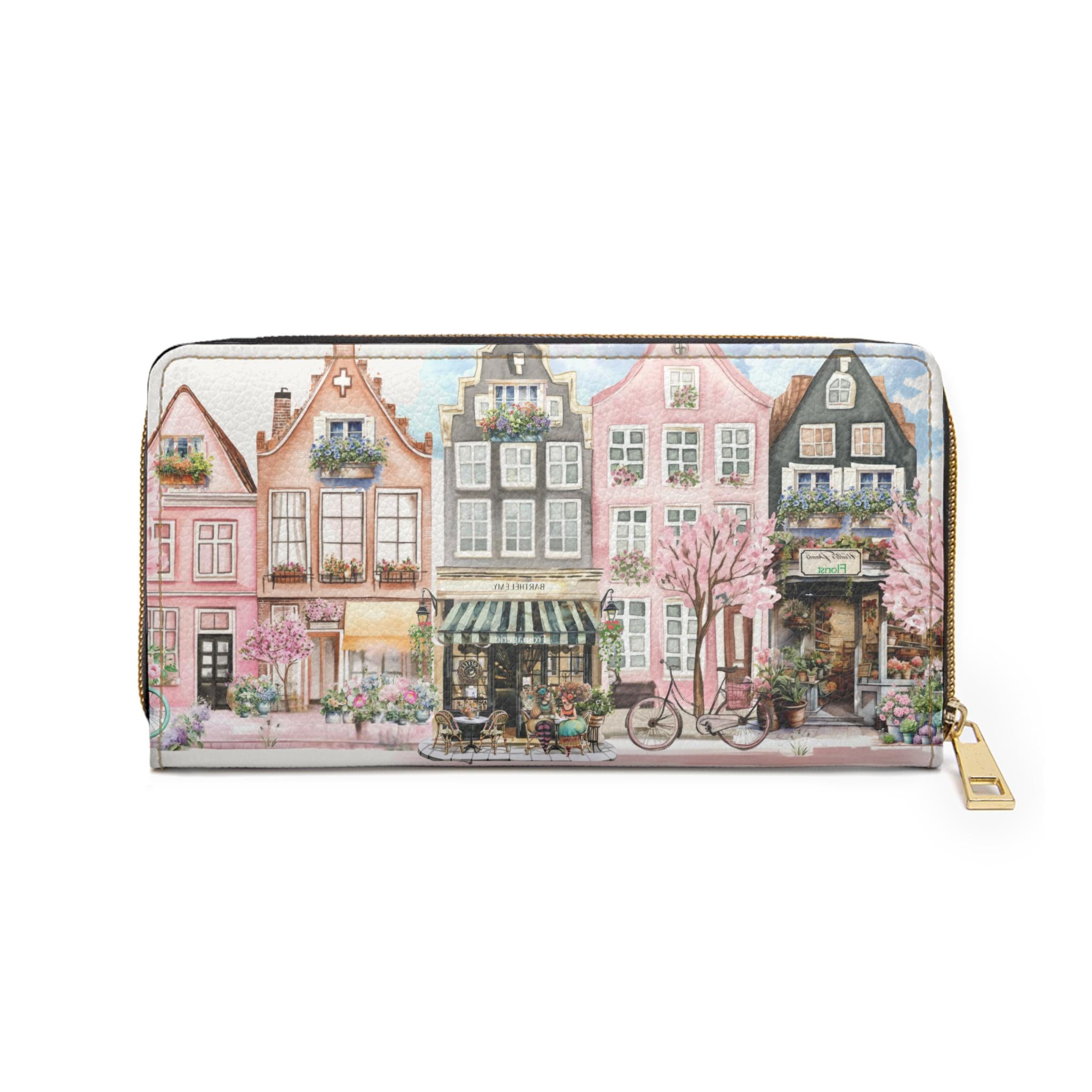 Row House Village Zipper Wallet Trendy Parisian sidewalk Clutch