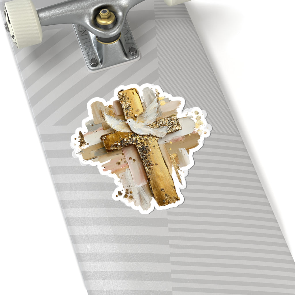 Gold Impasto Cross Sticker Kiss-Cut Sticker