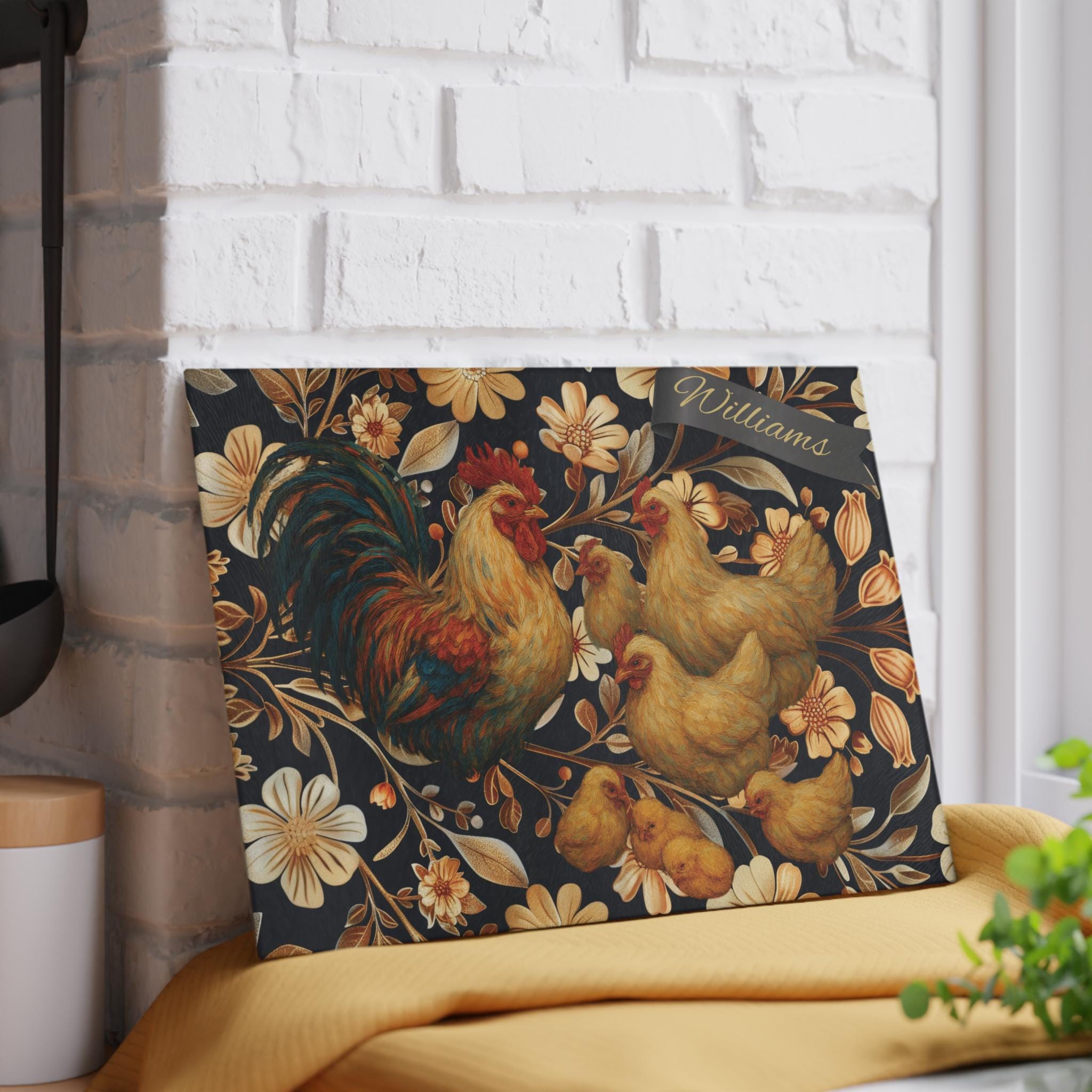 French Rooster Glass Cutting Board: Farmhouse Kitchen Decor