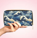 Japanese Wave Art Zipper Wallet, Bold Sumi e Ocean Clutch Accessory