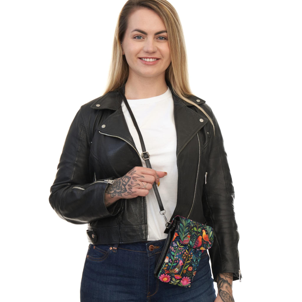 Floral Crossbody Phone Bag: Vegan Leather, Festival Purse