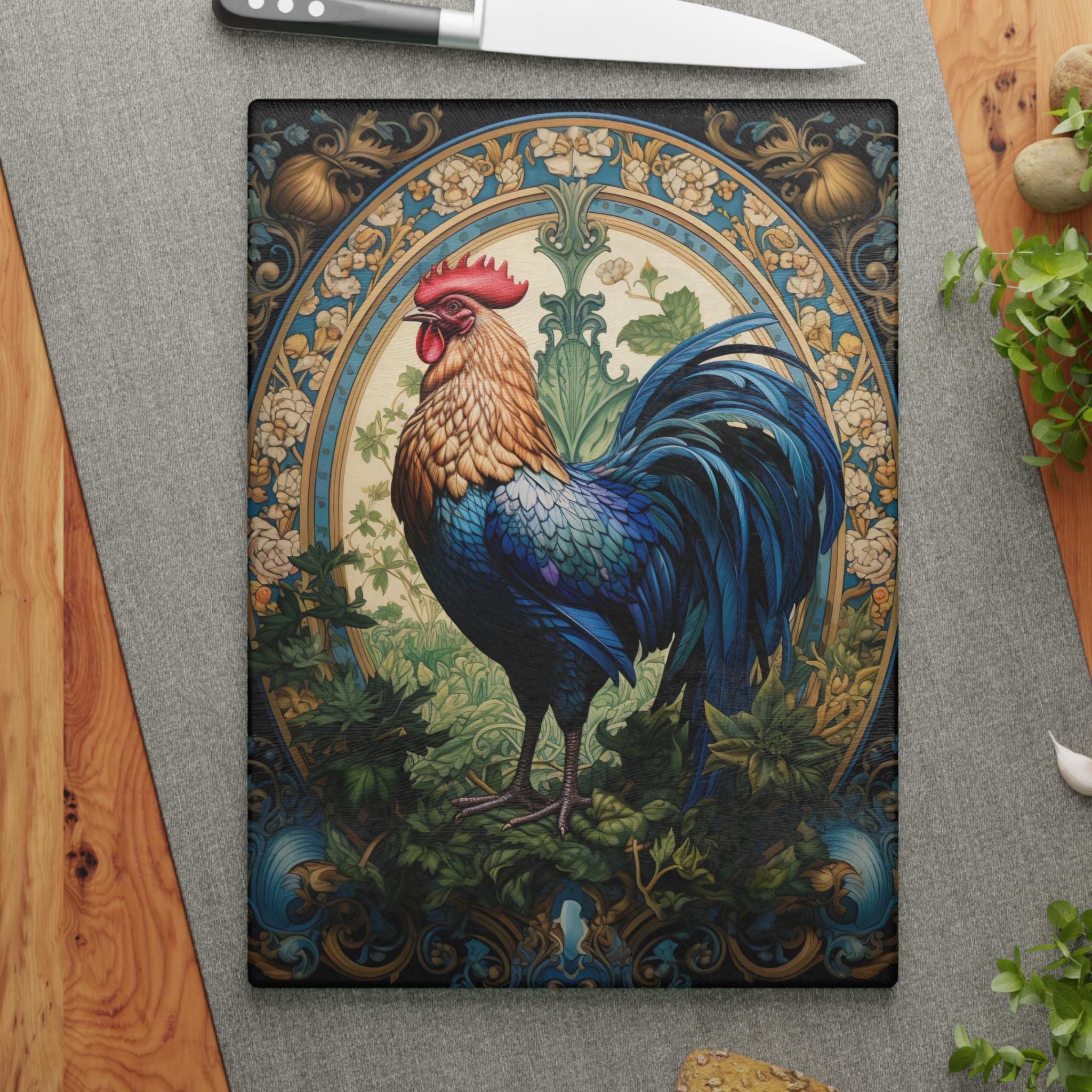 French Rooster Glass Cutting Board: Farmhouse Kitchen Decor