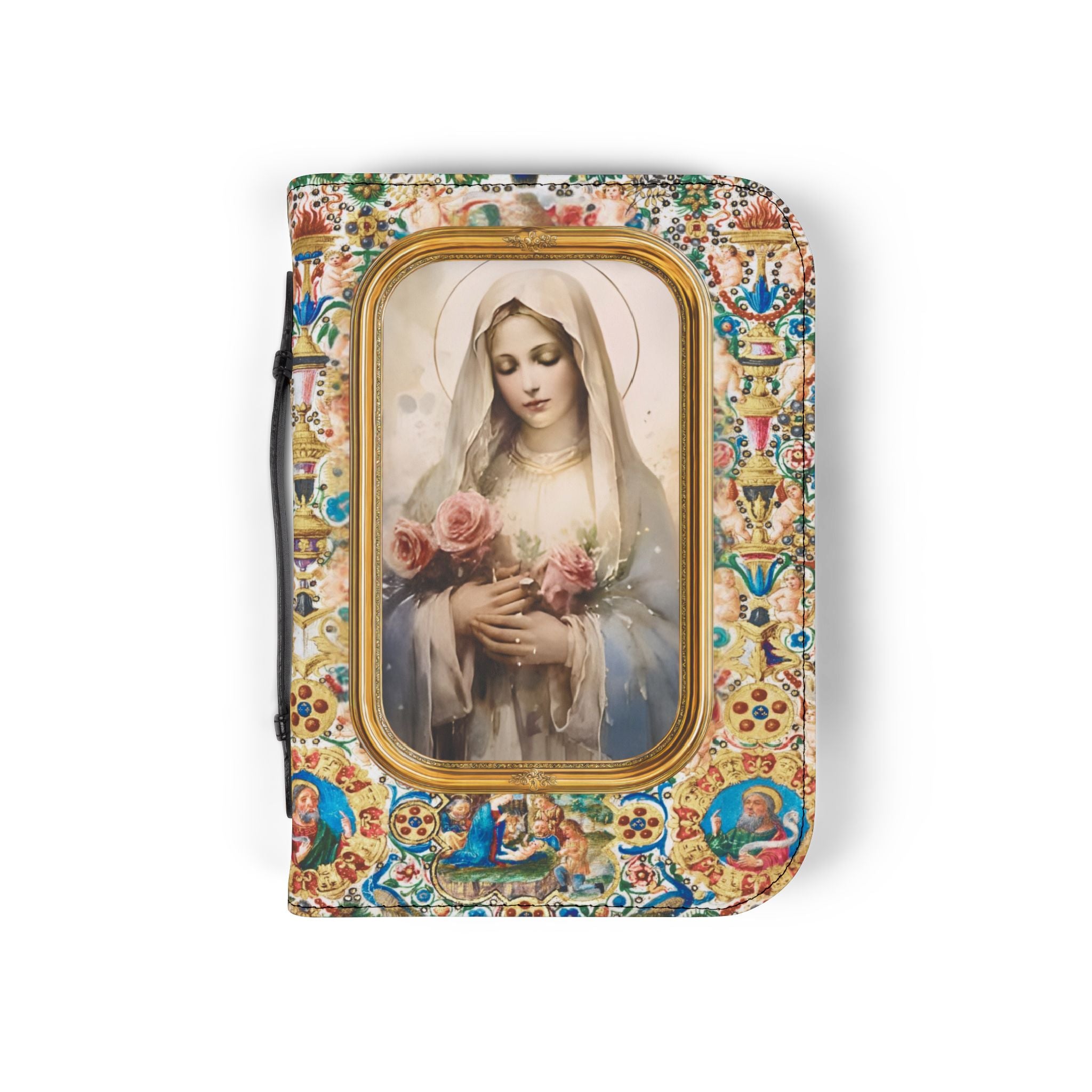 Virgin Mary Floral Icon Bible Cover | Zippered Scripture Holder Gift for Christian woman