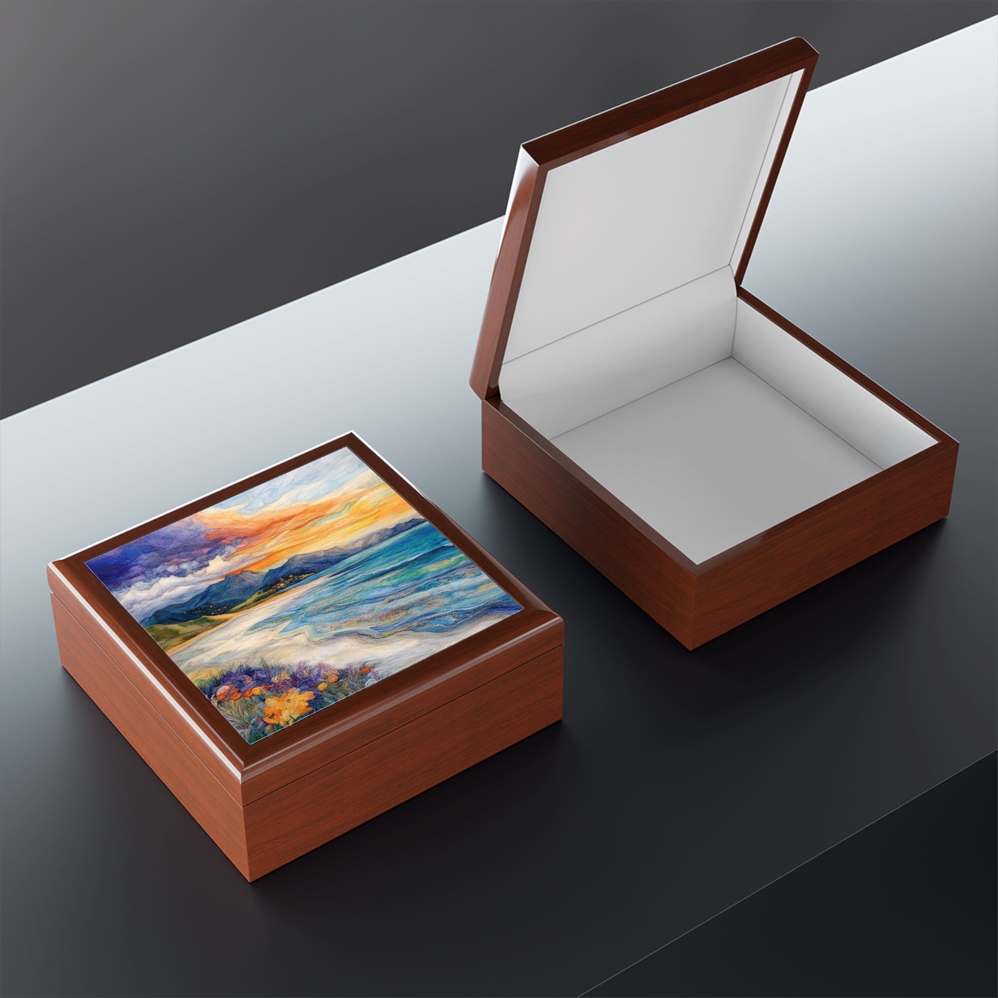Coastal Jewelry Box | Ocean Waves Night Sky Trinket Box