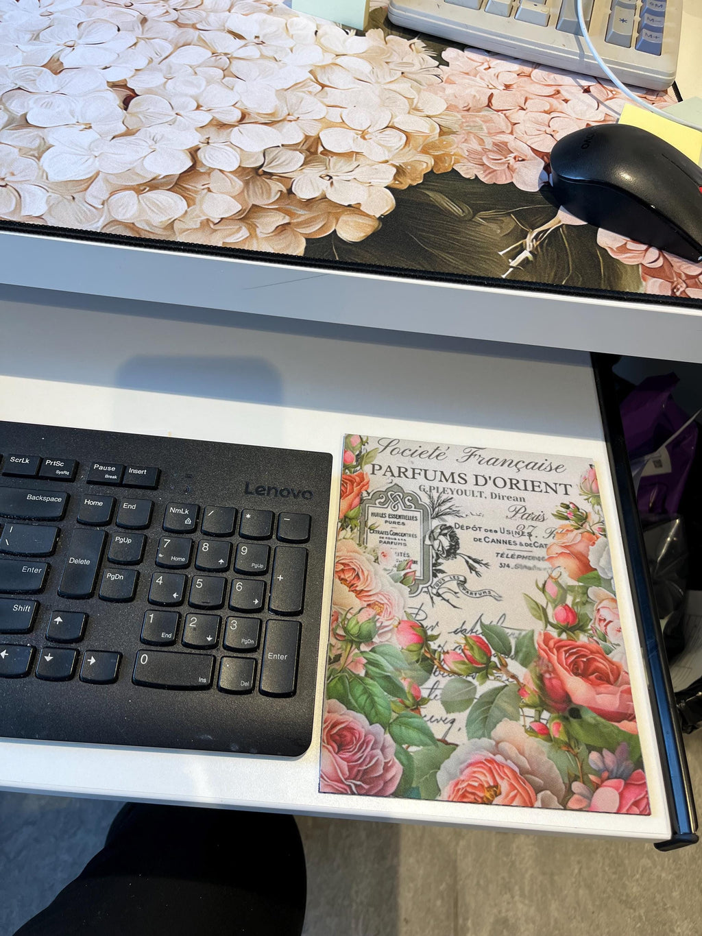 Perfume label Mouse Pad, Elegant Desk Accessory, Paris Inspired Gift, Office Decor, Stationery Essentials,