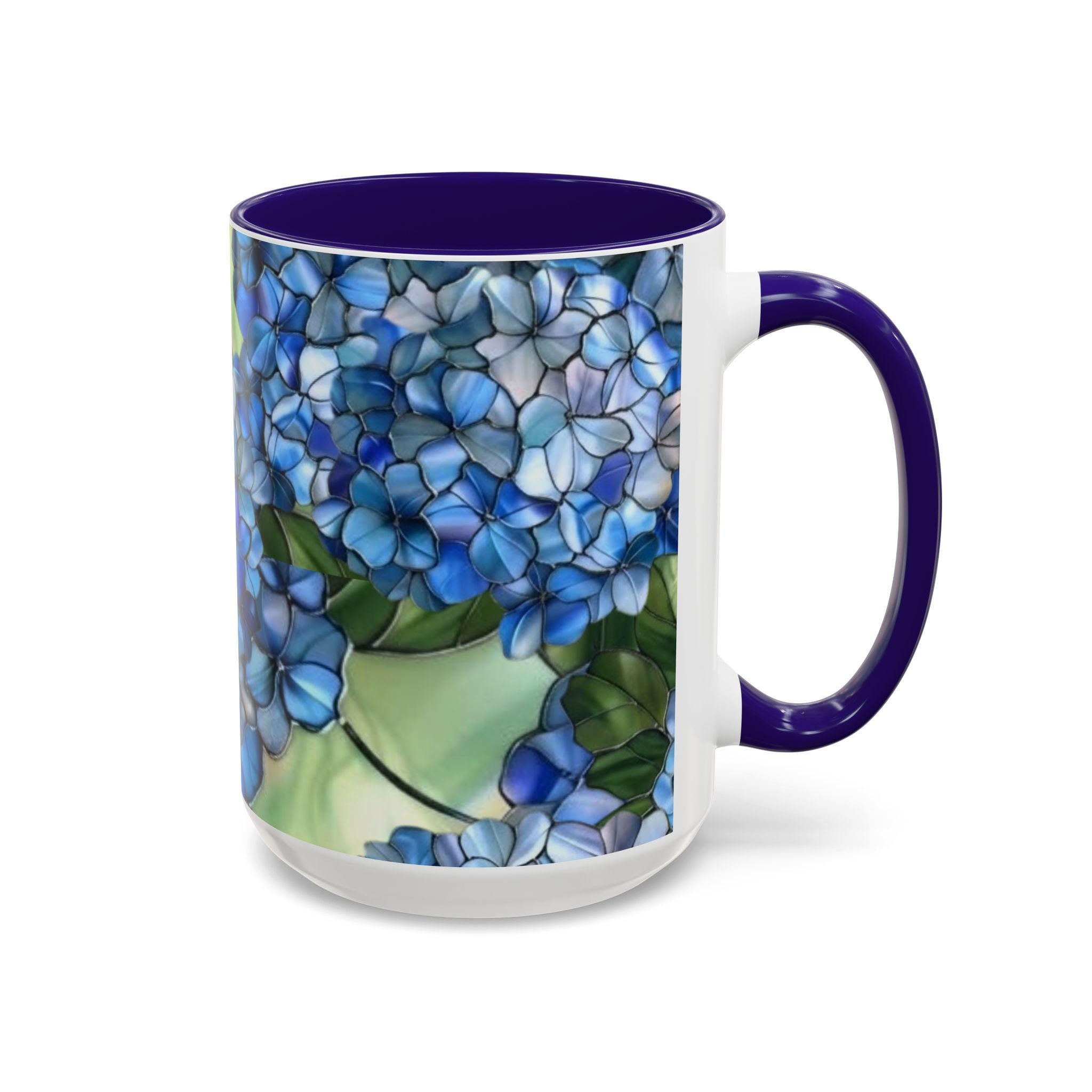 Blue Hydrangea Floral Mug | 11oz 15oz Ceramic Coffee Cup