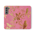 Floral Birds Faux Leather Phone Wallet Case Elegant Bookish Flip Case with Card Slots