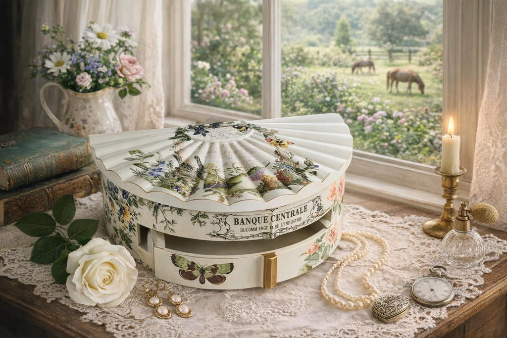 Wildflower Jewelry Box with Mirror | Hand‑Decorated Floral Vanity Organizer | Cottage‑Style Gift