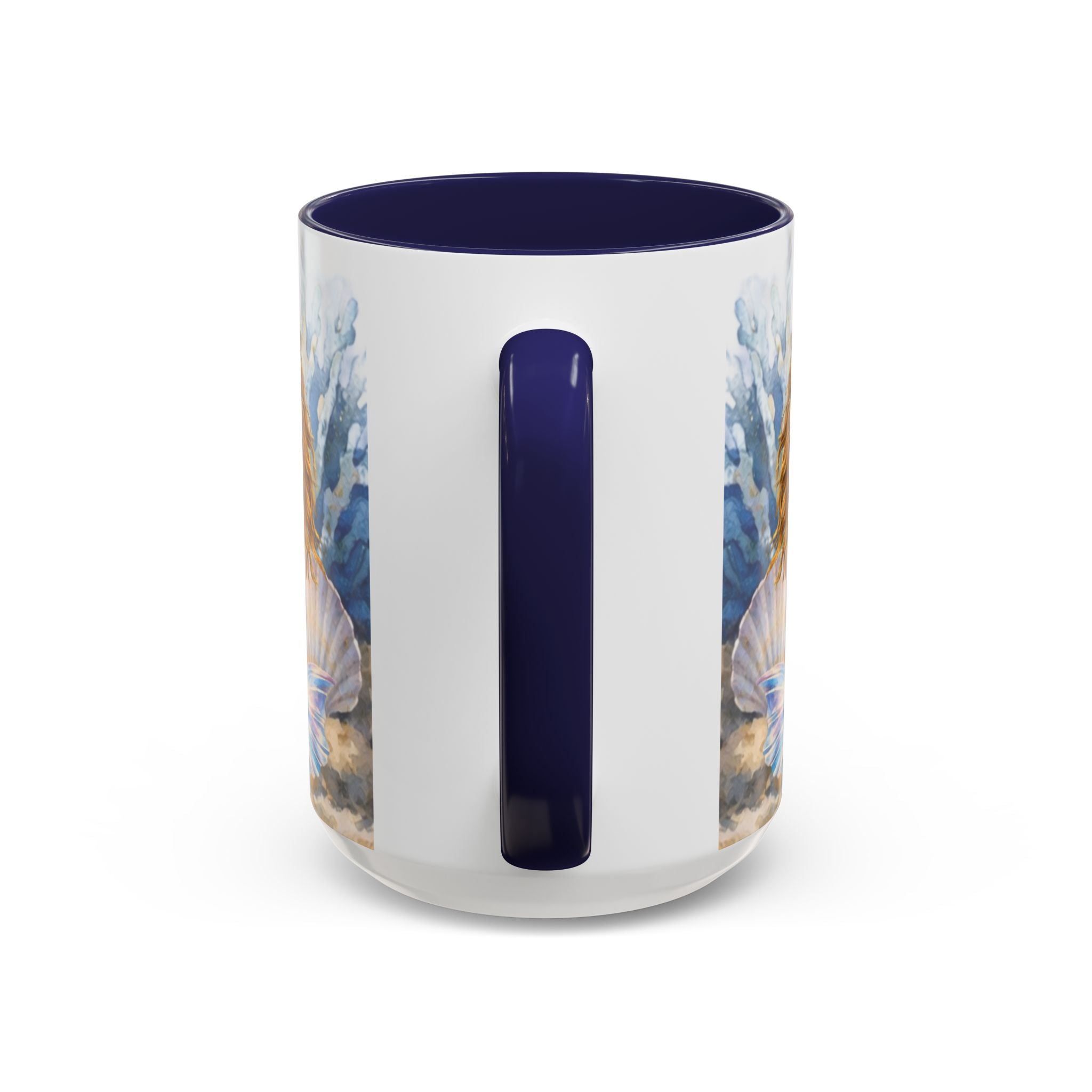 Mermaid Illustration Accent Coffee Mug | Seashells Starfish Ocean Scene