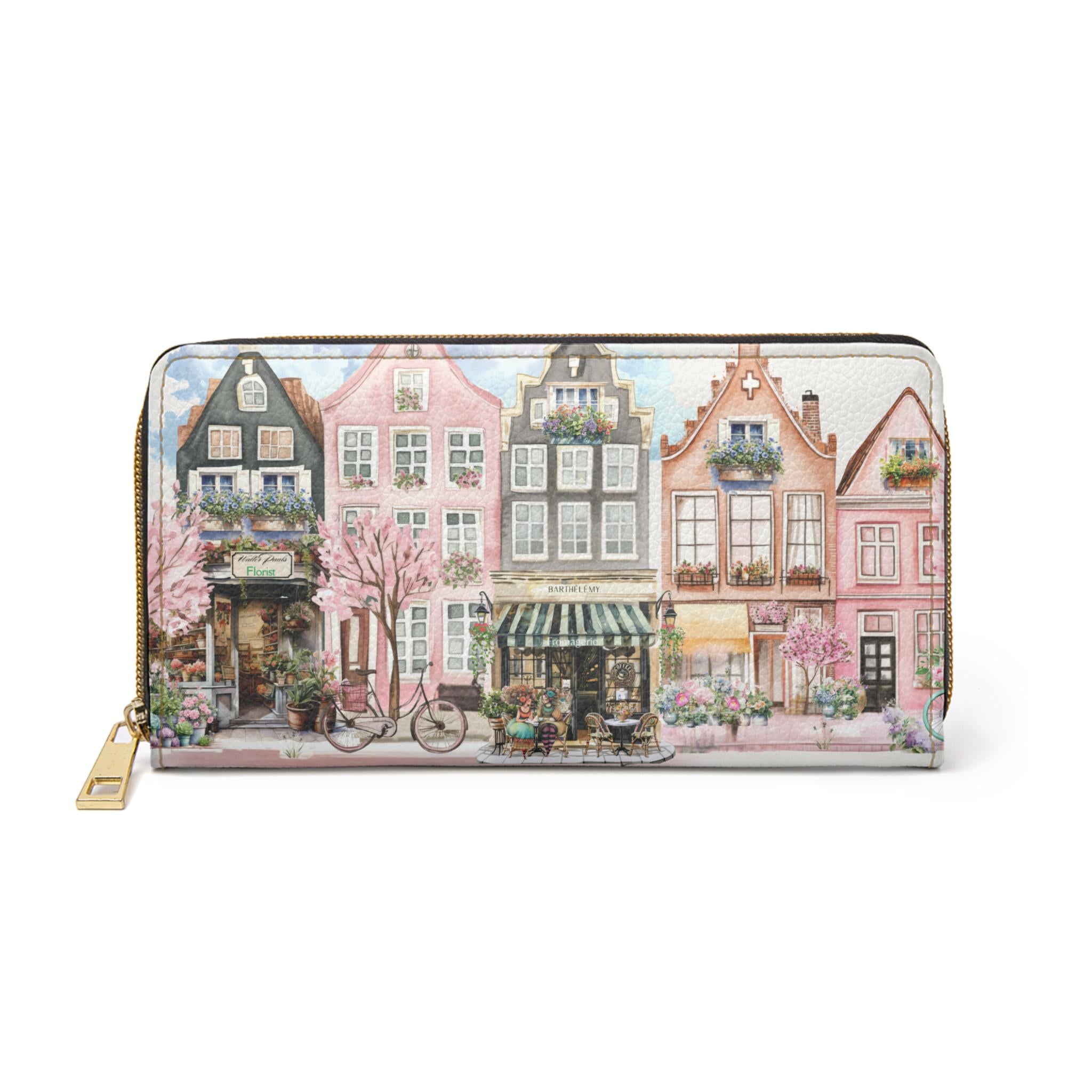 Row House Village Zipper Wallet Trendy Parisian sidewalk Clutch