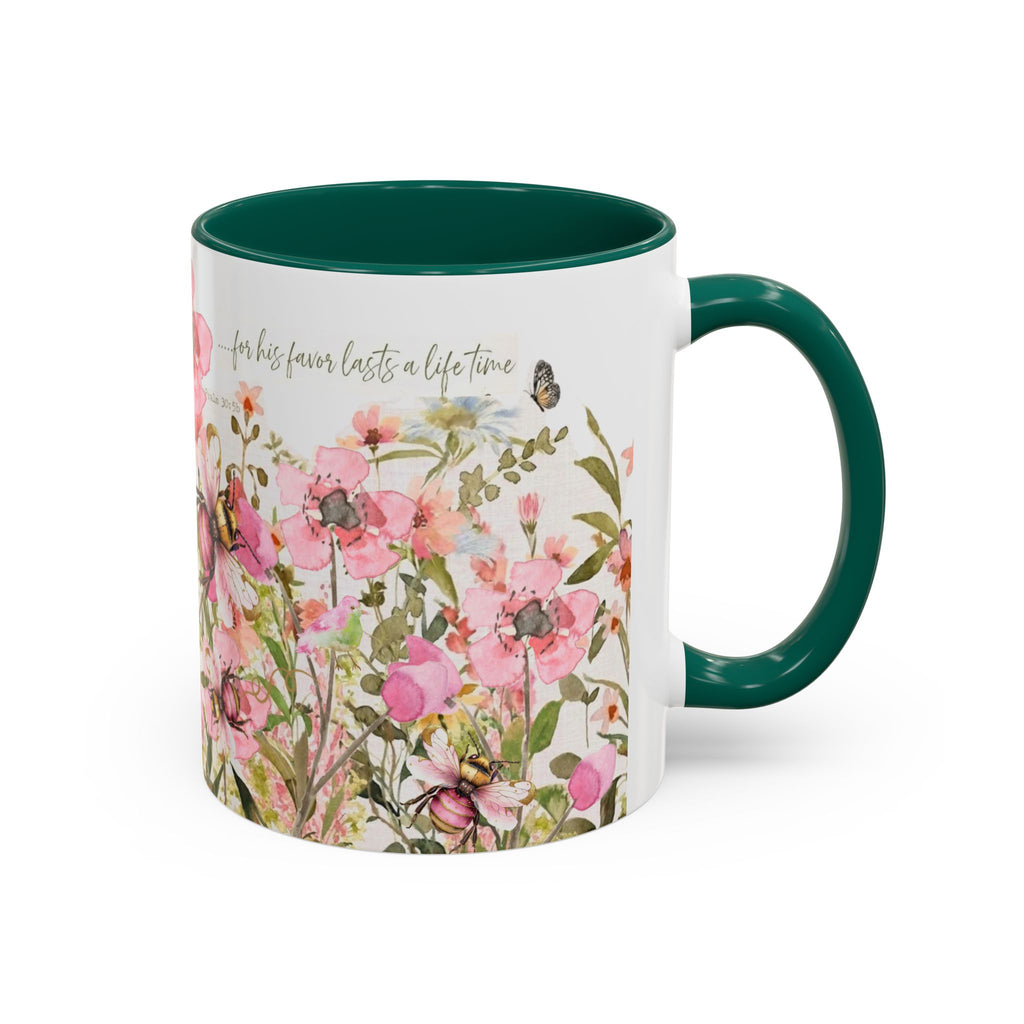 Pink Watercolor Wildflowers Mug | Butterfly Accent Scripture Coffee Cup Gift for Her