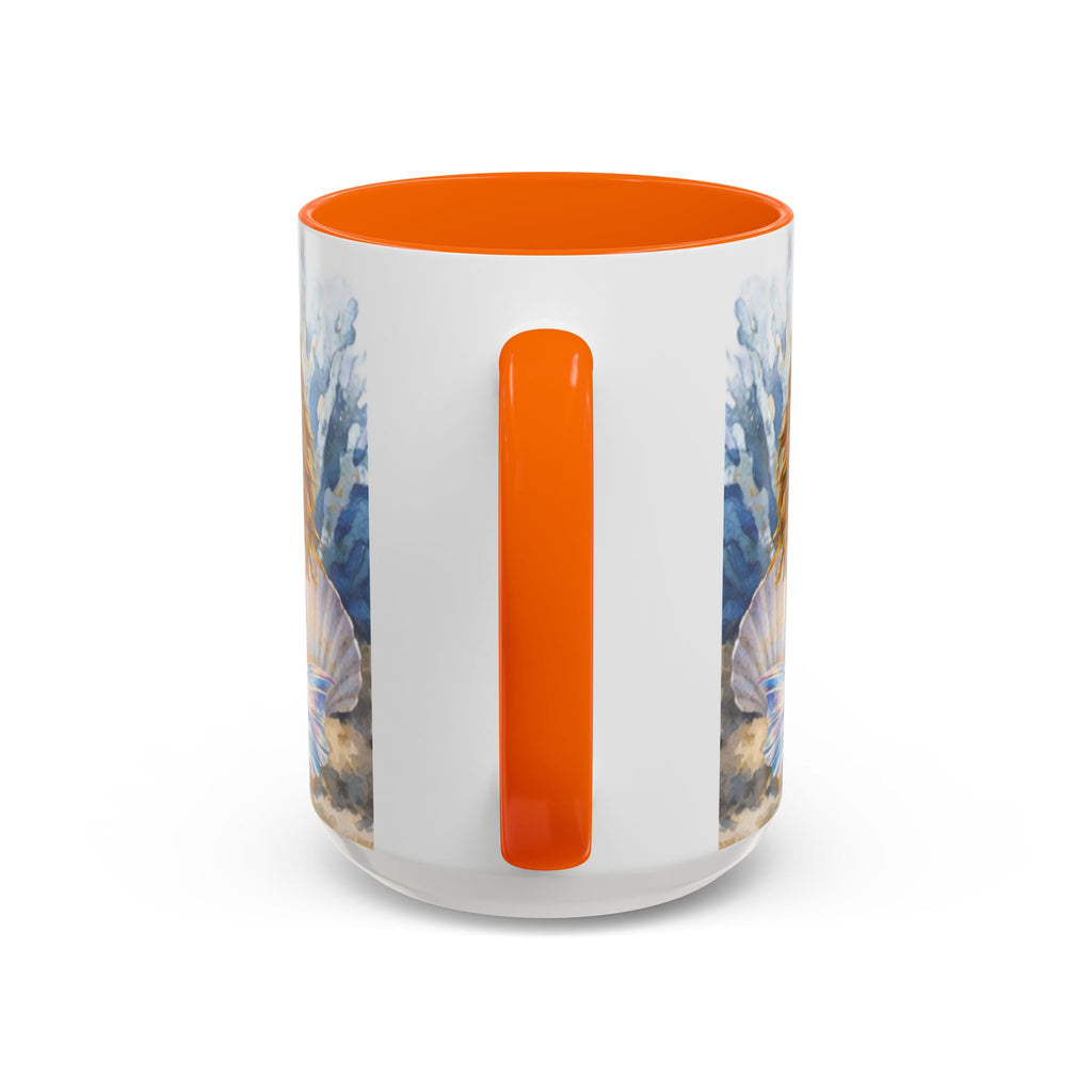 Mermaid Illustration Accent Coffee Mug | Seashells Starfish Ocean Scene