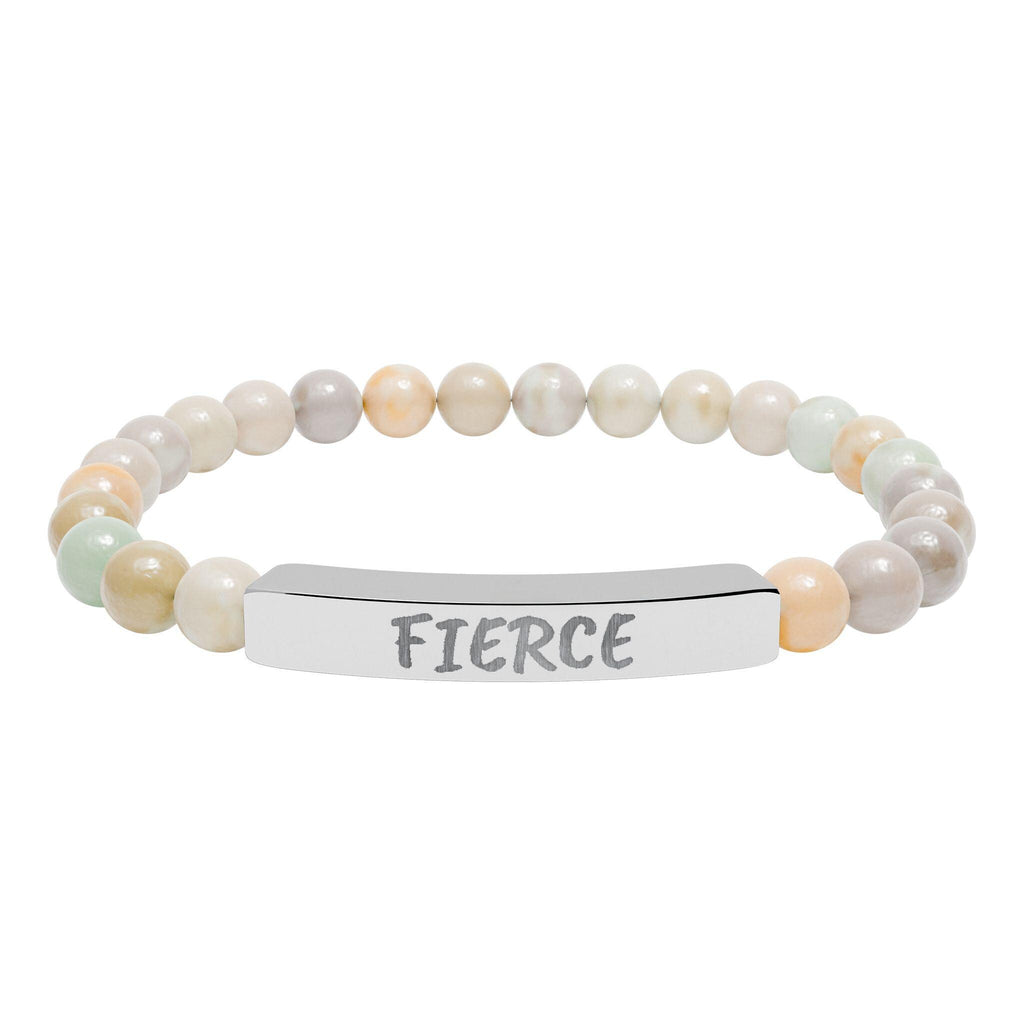 FIERCE Natural Stone Stretch Bar Bracelet | Engraved Christian Bracelet