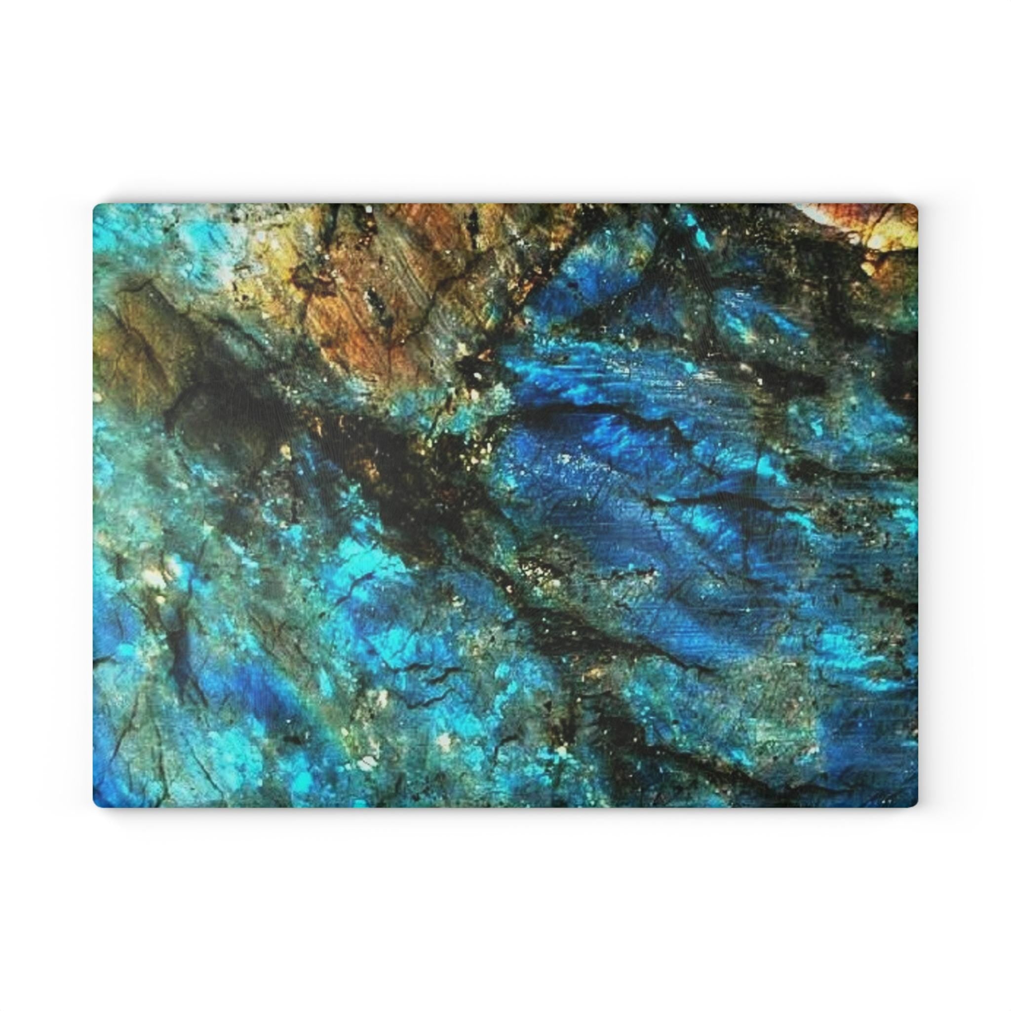 Blue Labradorite Glass Cutting Board • Iridescent Kitchen Decor (Tempered Glass)