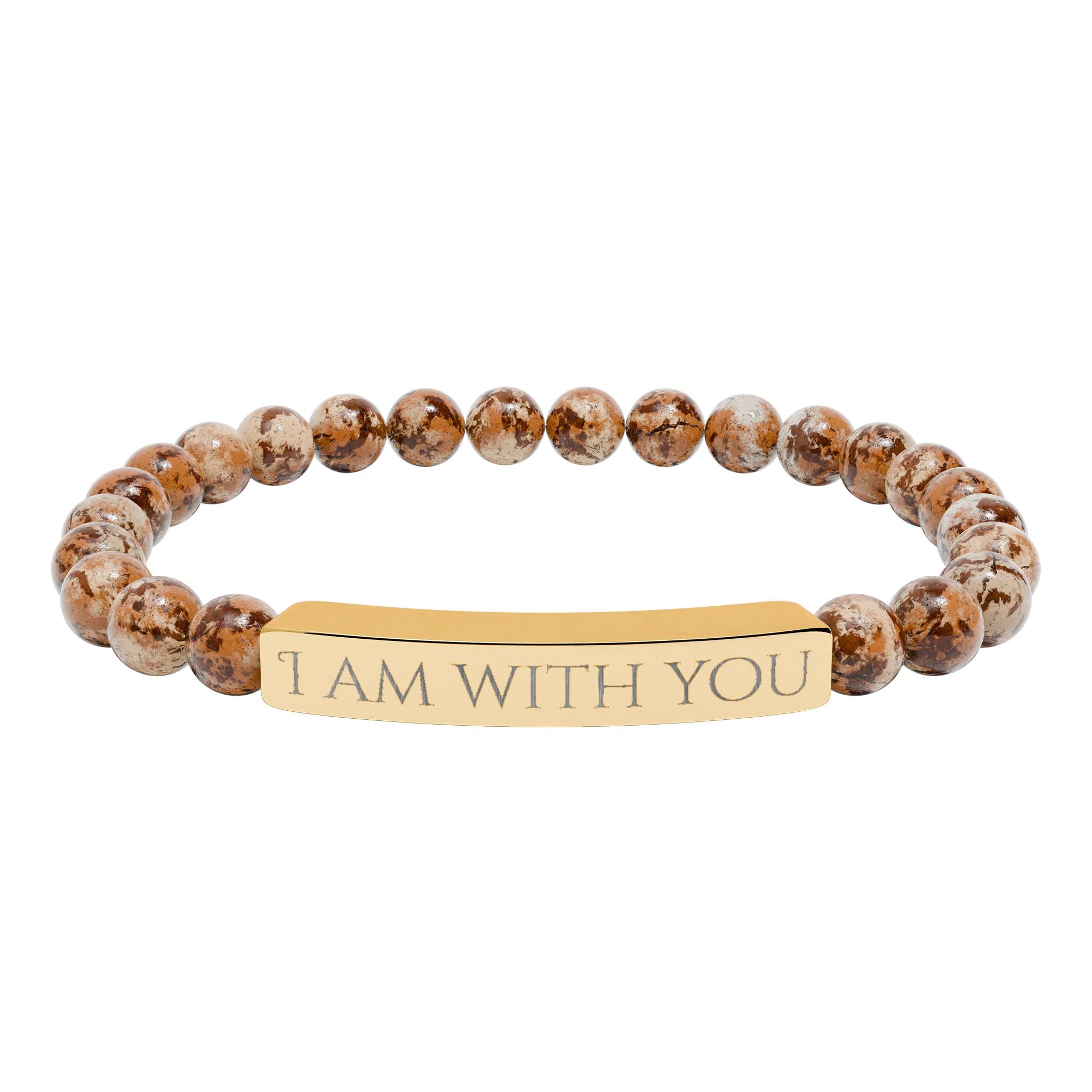 I Am With You Natural Stone Stretch Bar Bracelet | Engraved Christian Bracelet