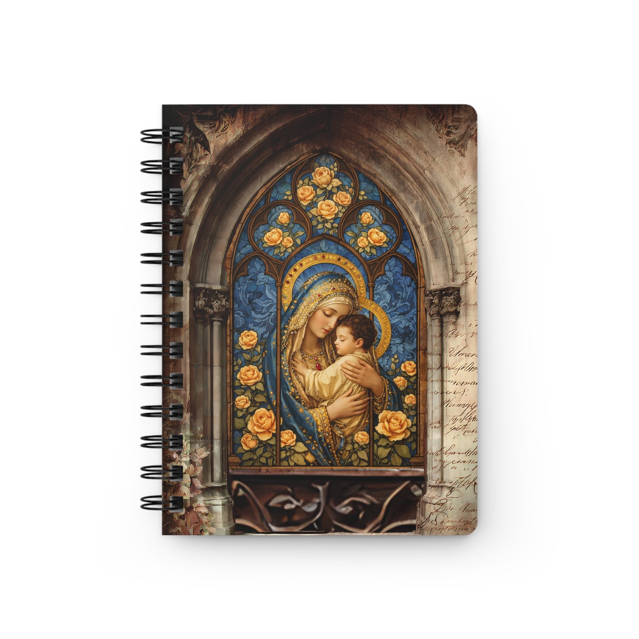 Gothic Madonna and Child Spiral Bound Journal | Vintage Church Window Notebook