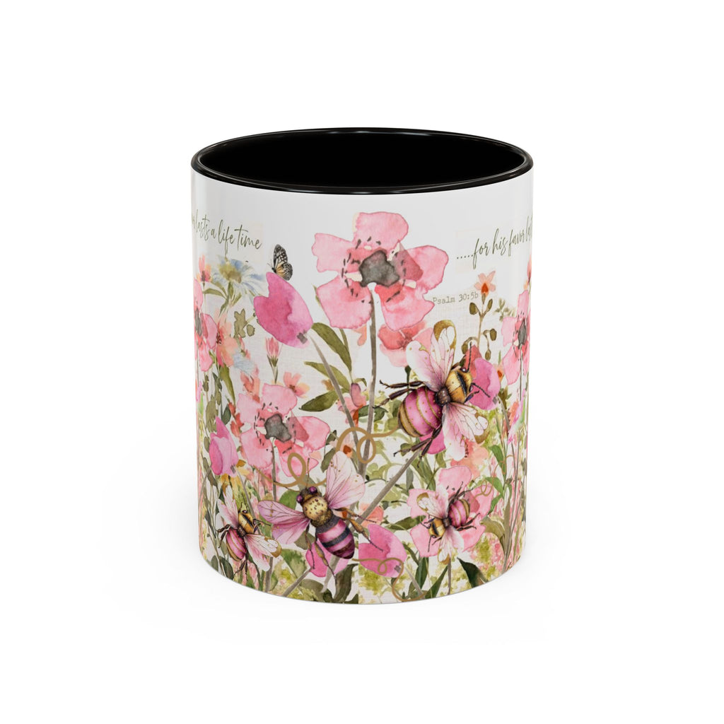 Pink Watercolor Wildflowers Mug | Butterfly Accent Scripture Coffee Cup Gift for Her