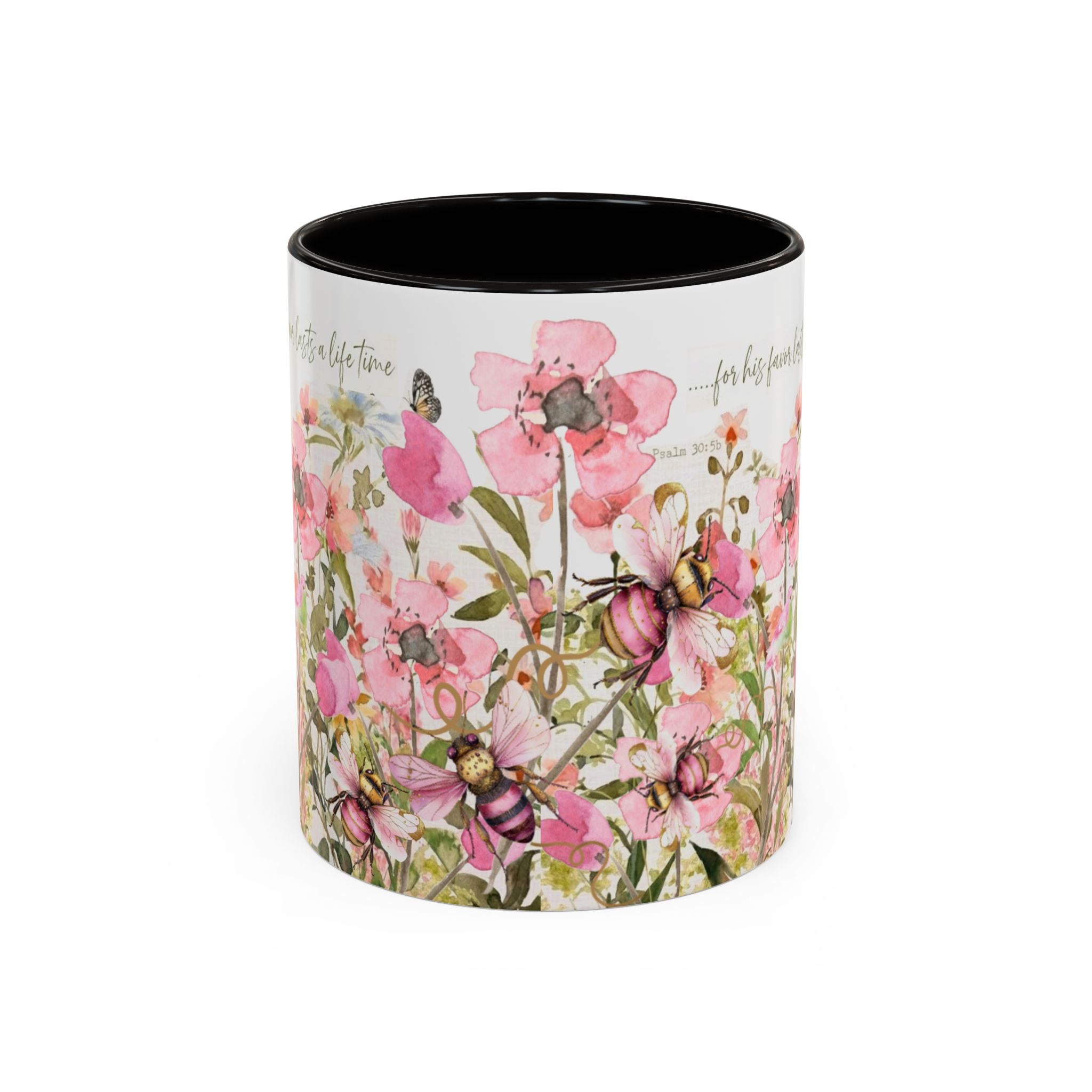 Pink Watercolor Wildflowers Mug | Butterfly Accent Scripture Coffee Cup Gift for Her