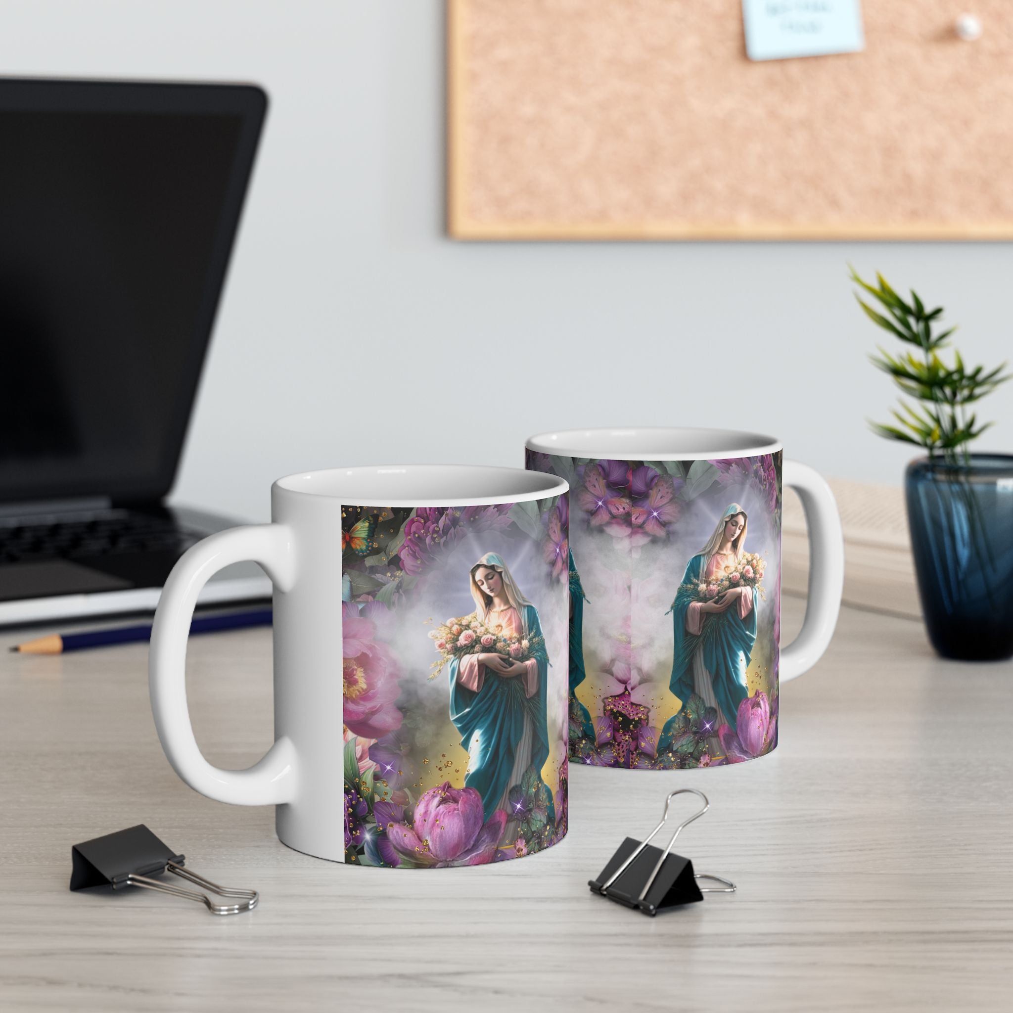 Virgin Mary Bouquet Mug | Religious Floral Coffee Cup