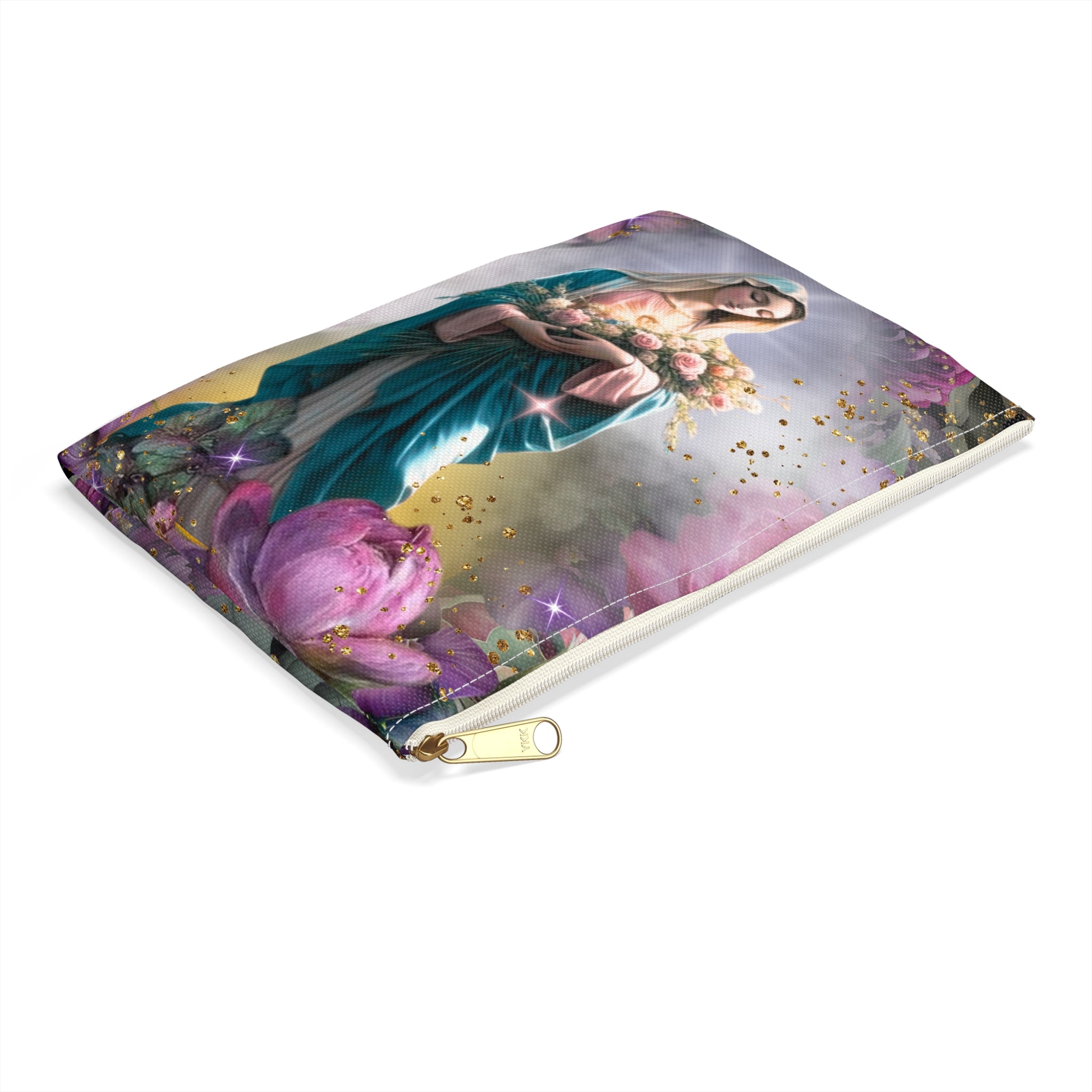Virgin Mary Floral Accessory Pouch | Religious Rosary Bag