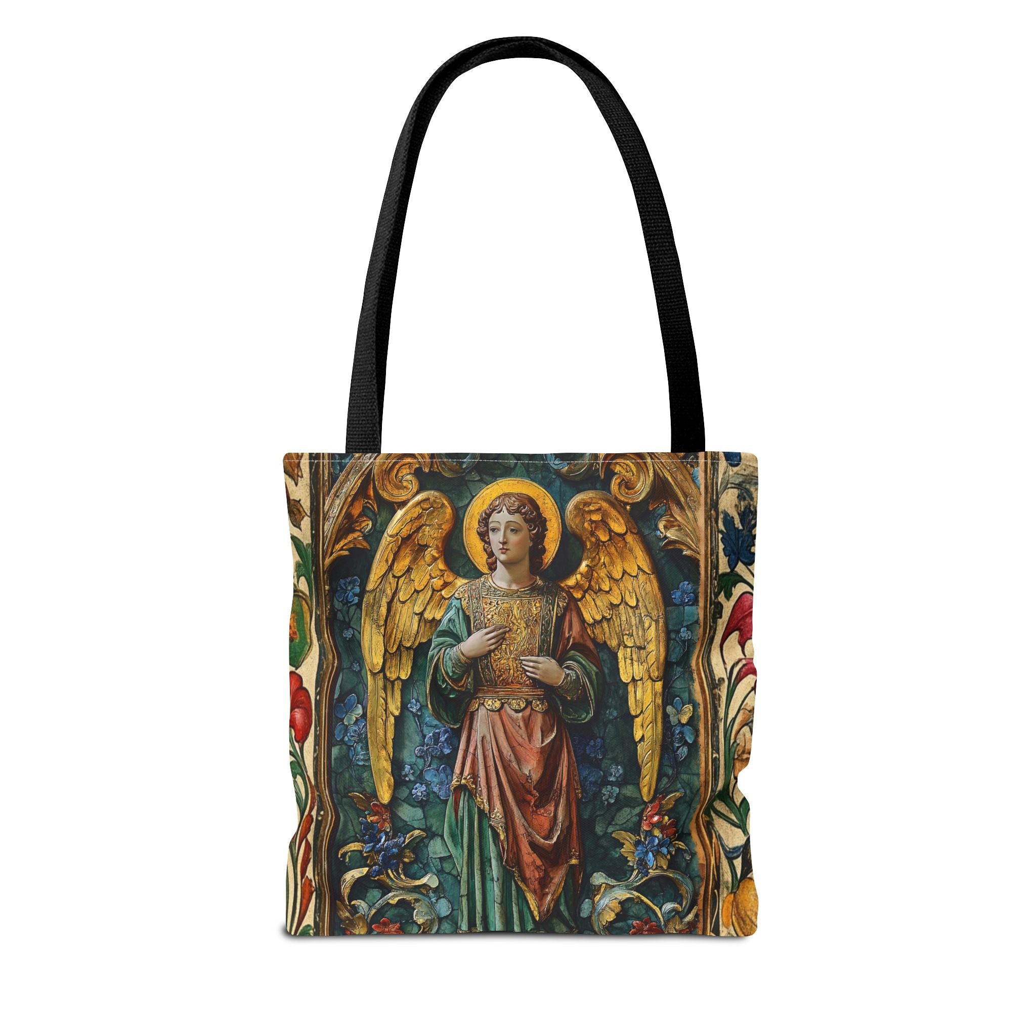 Medieval Manuscript Angel Tote | Ornate Religious Artwork, AOP Shoulder Bag Gift for Catholic