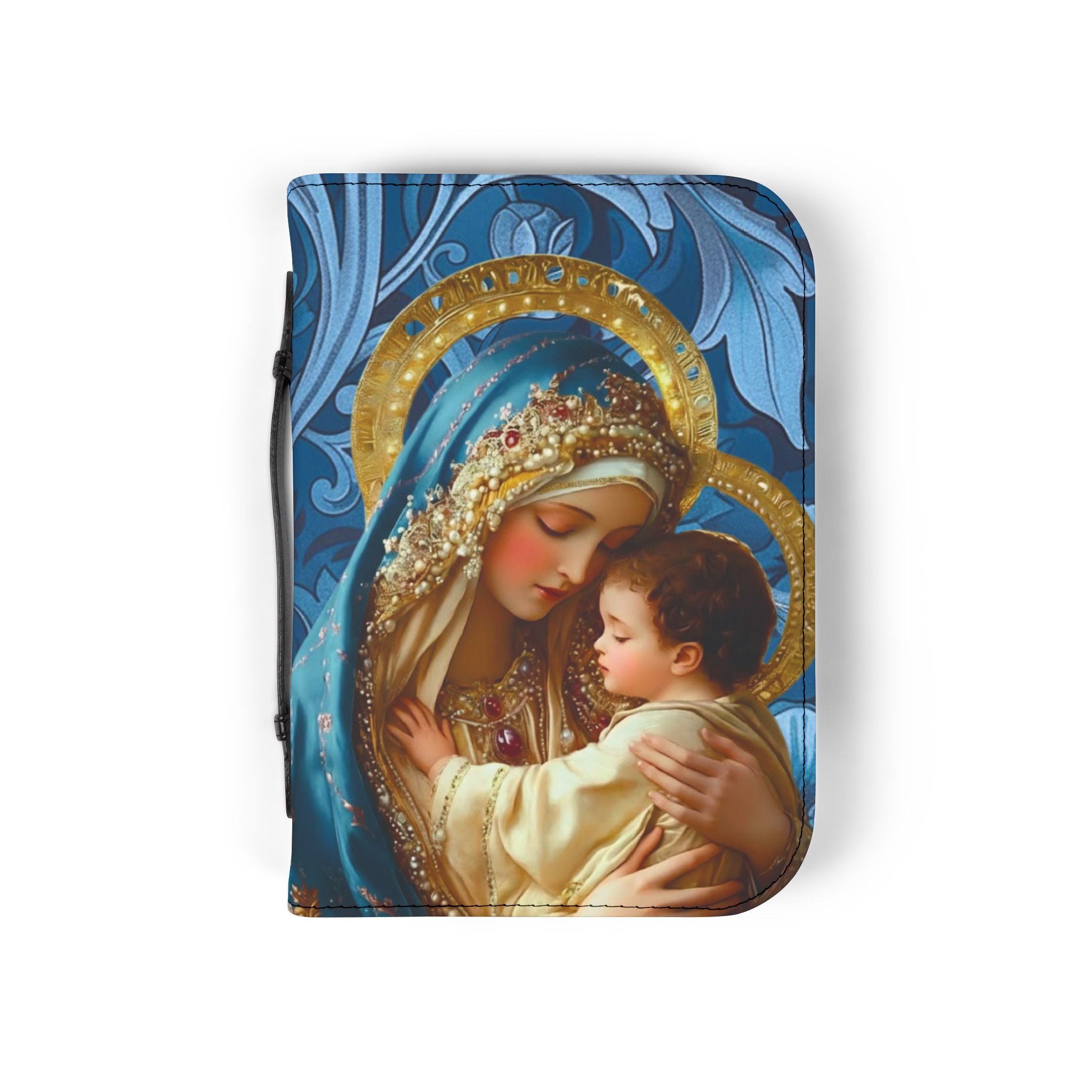 Floral Crucifix Bible Cover Vegan Leather Bible Cover with Handle & Zipper | Christian Bible Study
