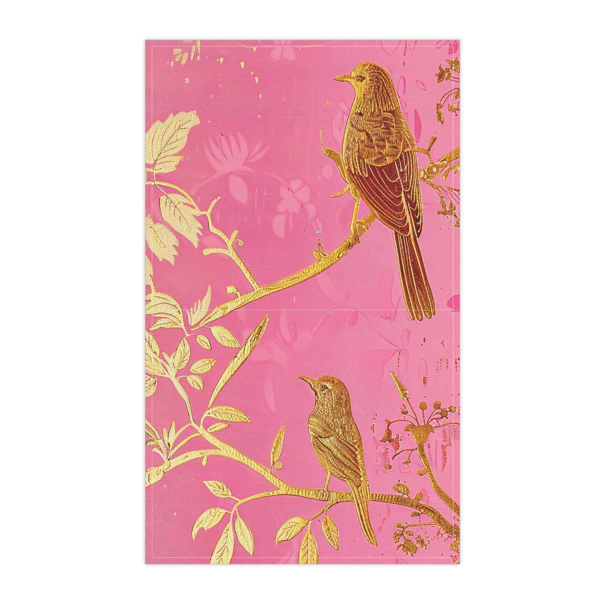 Golden Floral Vine Tea Towel | Pink Botanical Kitchen Towel