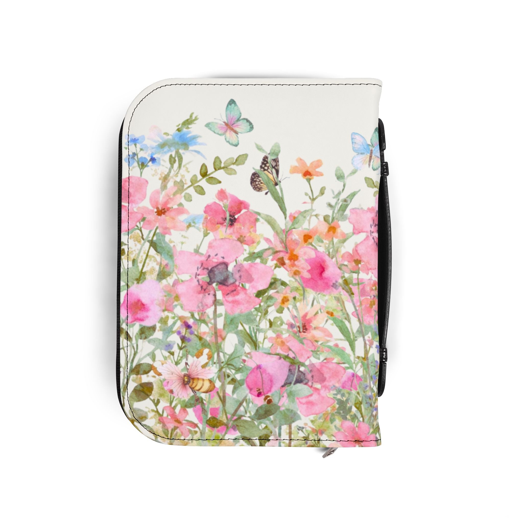 Floral Meadow Bible Cover | Pink Wildflowers, Butterflies, Missal Cover Bible Case