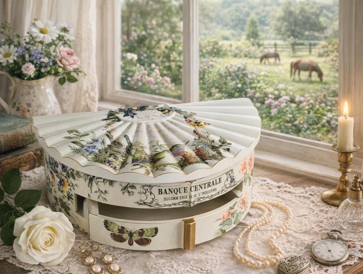 Wildflower Jewelry Box with Mirror | Hand‑Decorated Floral Vanity Organizer | Cottage‑Style Gift