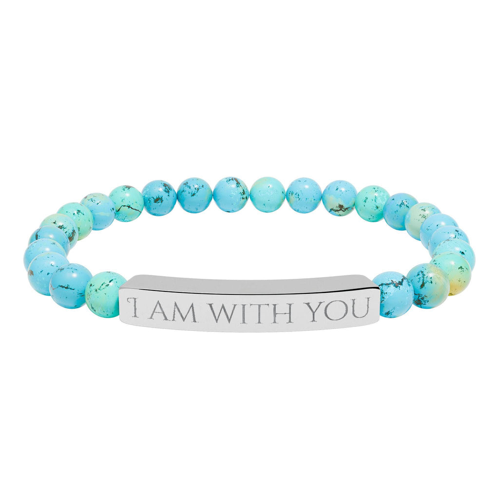 I Am With You Natural Stone Stretch Bar Bracelet | Engraved Christian Bracelet