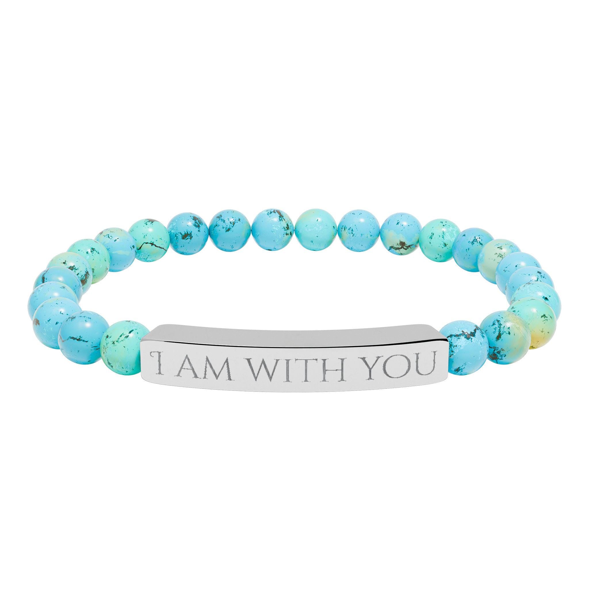 I Am With You Natural Stone Stretch Bar Bracelet | Engraved Christian Bracelet