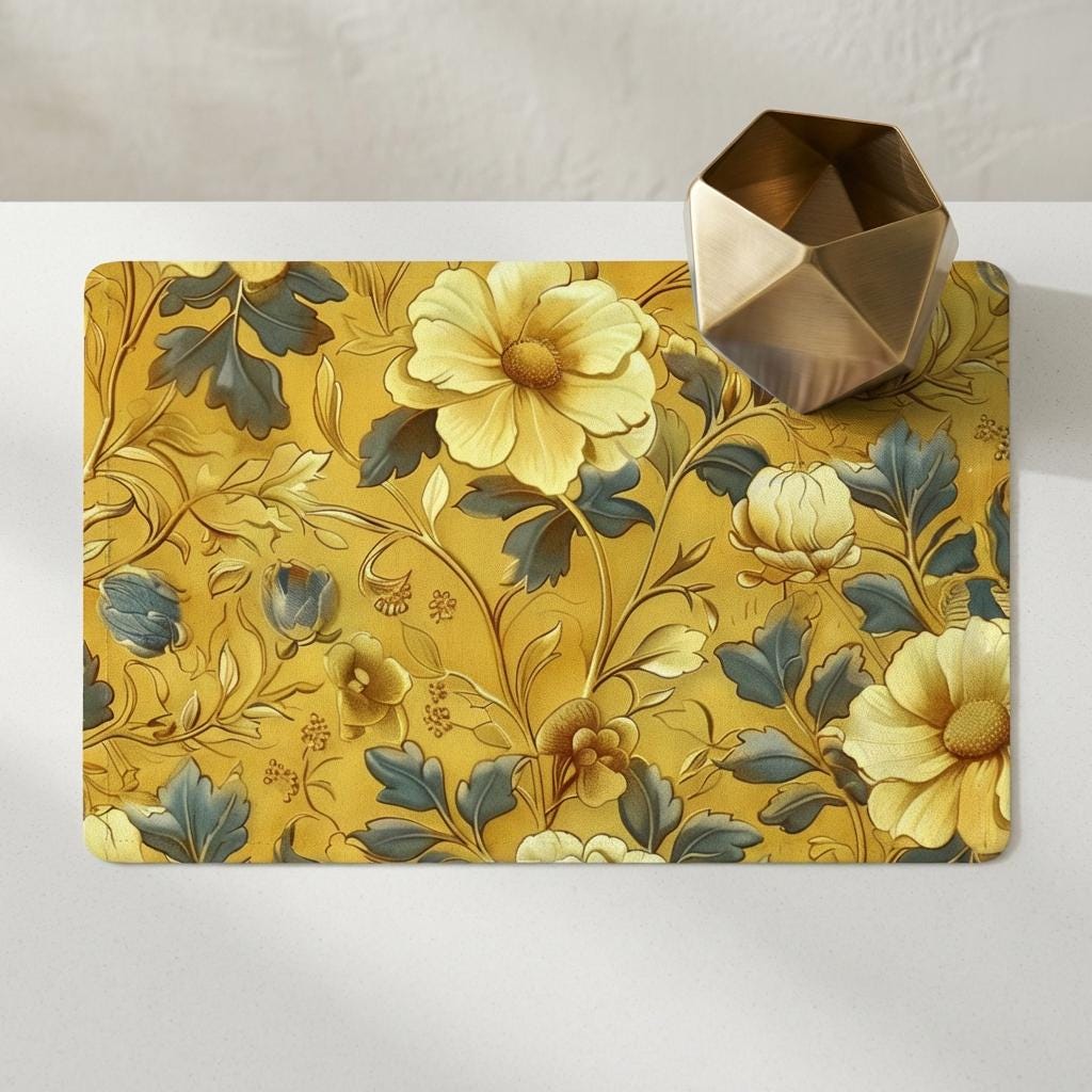 William Morris Golden Botanical Pattern Dish Mat | Microfiber Kitchen Mat