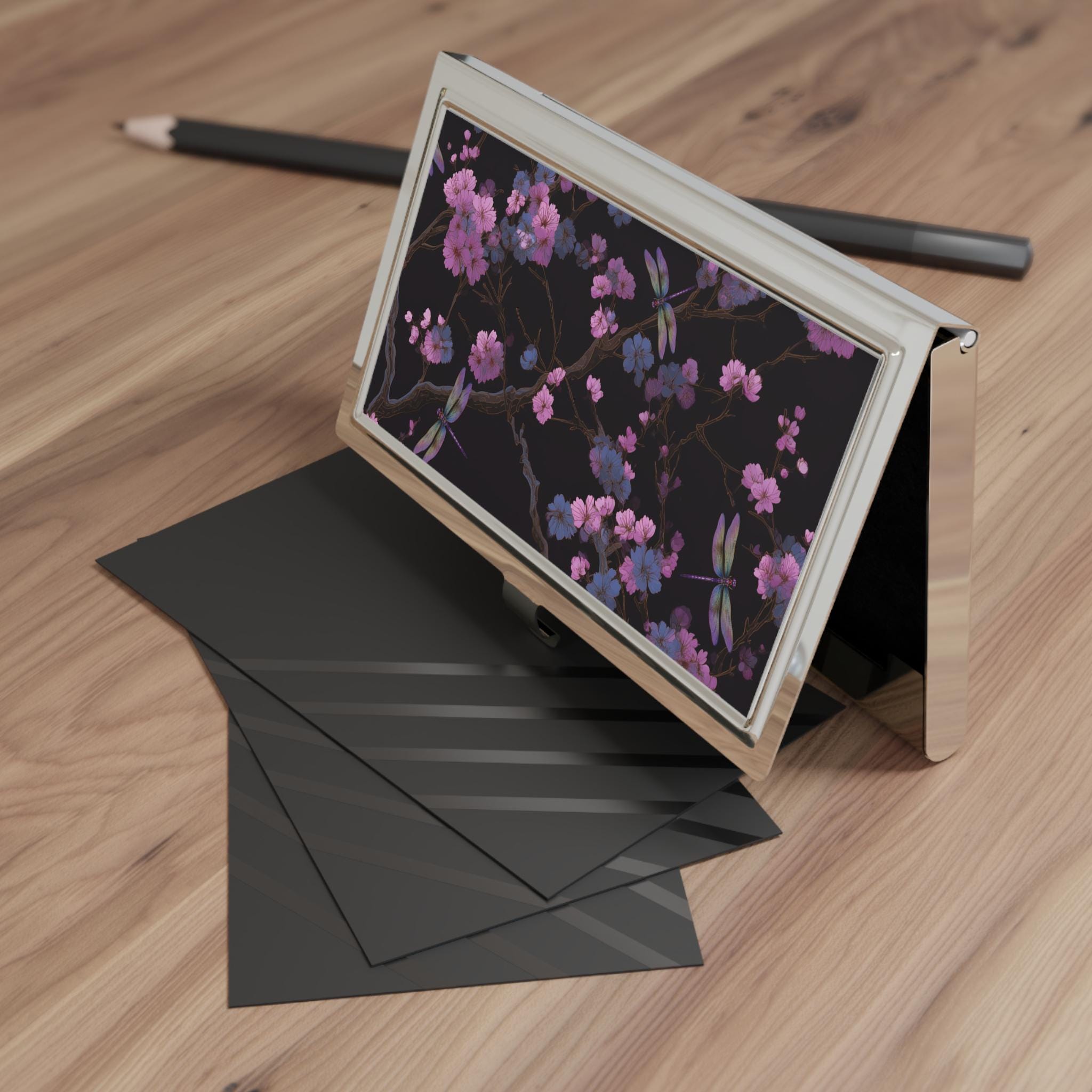 Cherry Blossom Branch Business Card Holder | Floral Metal Case