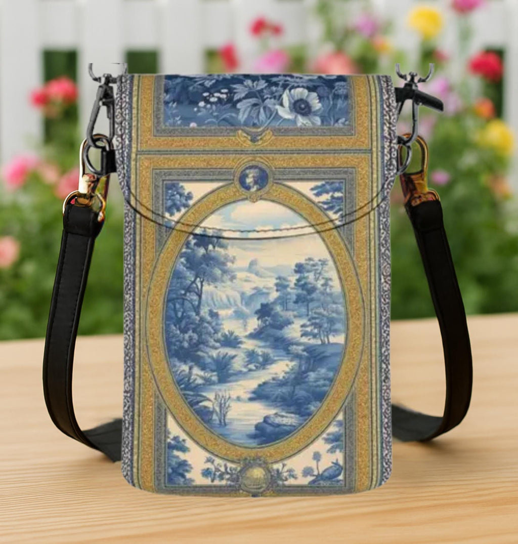 Blue Chinoiserie Phone Bag Wallet • Toile Pattern Crossbody • PCS Heritage Accessory