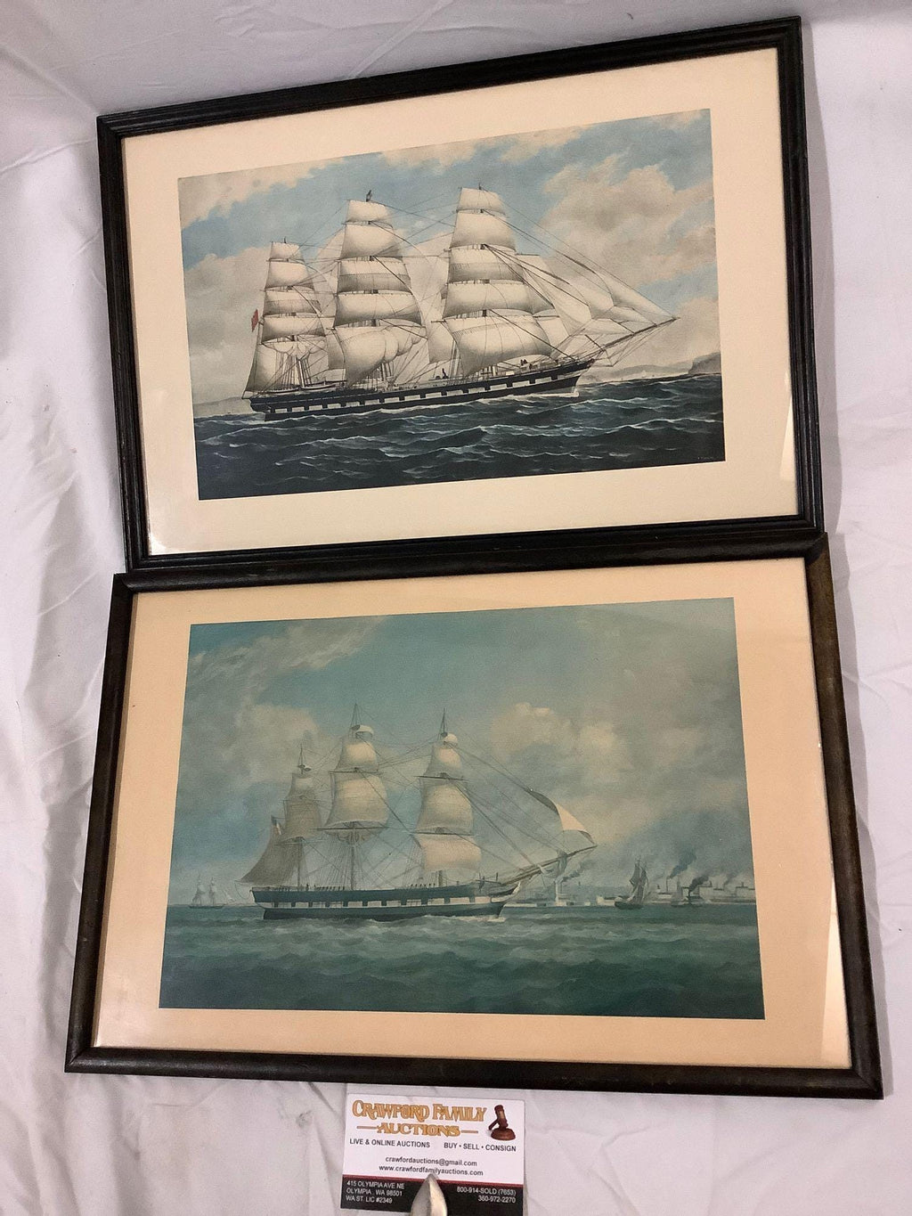 Rare Nautical Ship Prints by F. Tudgay – Wool Clipper Ships, Vintage Framed Maritime Art, Set of 2, Glass Frames 16x11