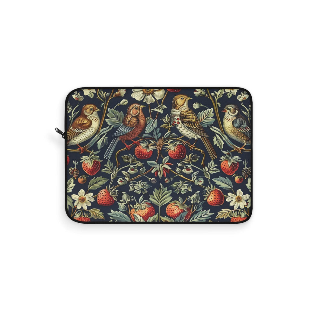 Strawberry Thieves William Morris Laptop Sleeve | Red Cream Botanical Zip Sleeve Fleece Interior