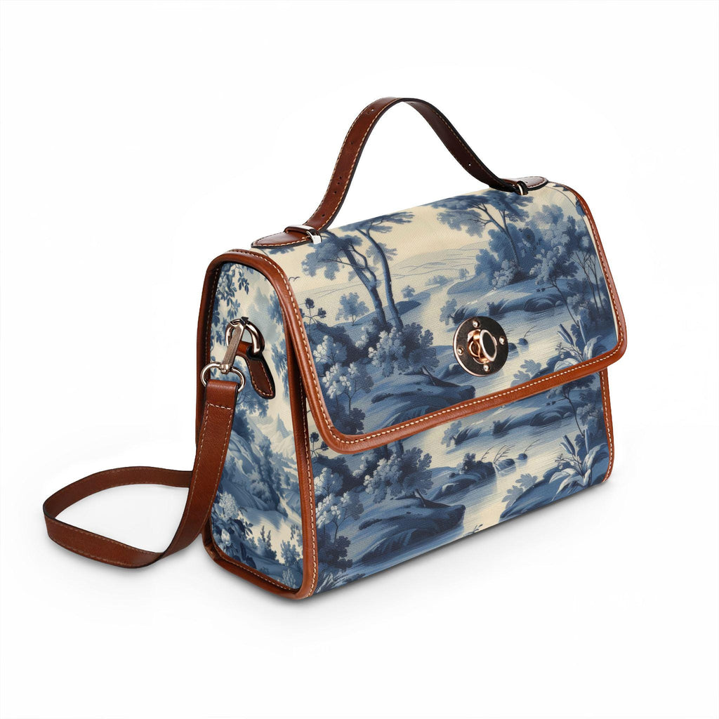 Blue Toile Landscape Waterproof Canvas Bag | Vintage Scenic Print