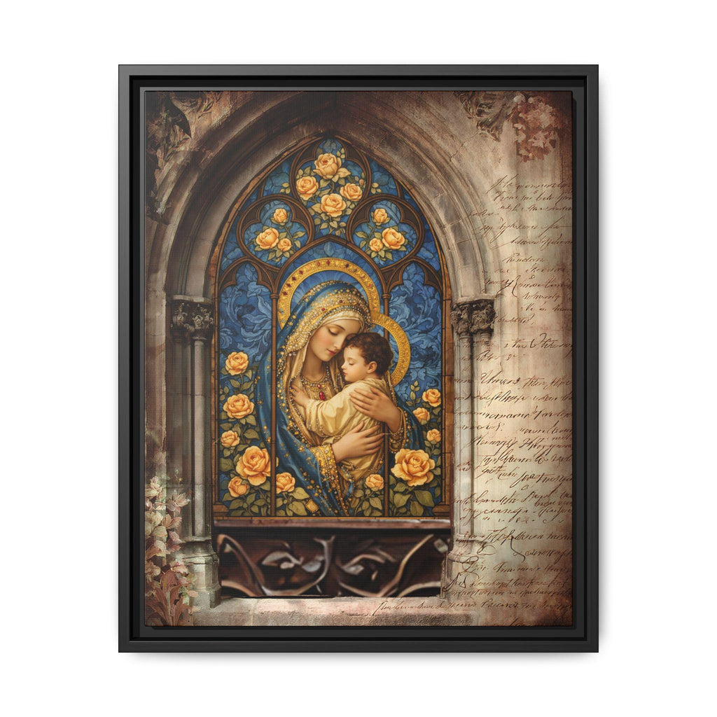 Madonna and Child Stained Glass Print Matte Canvas, Framed