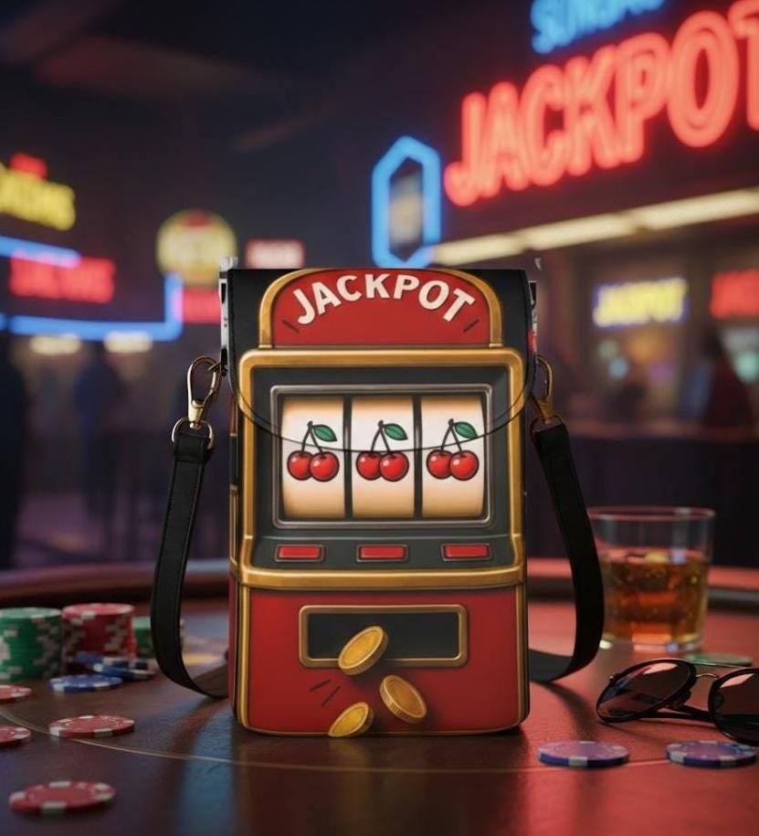 Vintage Slot Machine Camera Bag – Retro 777 Gambling Crossbody Purse