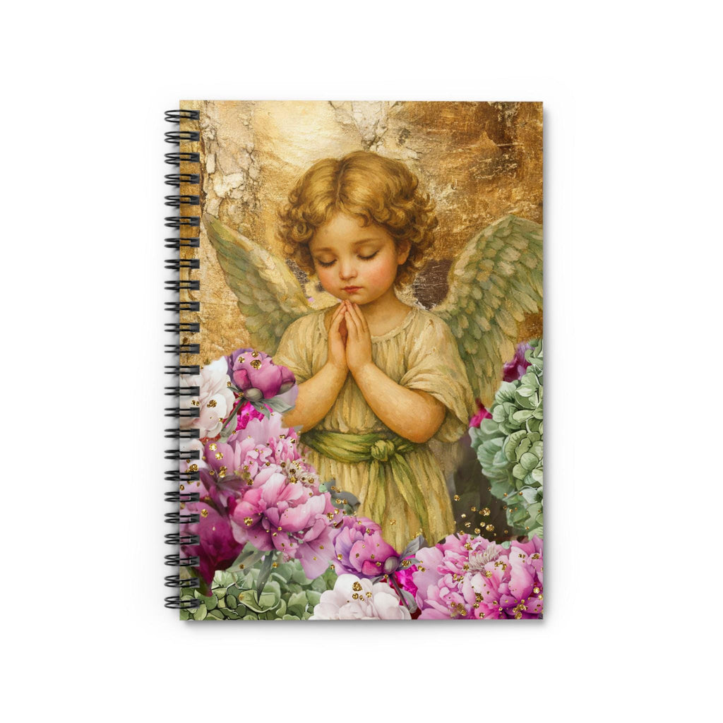 Praying Cherub Angel Spiral Notebook | Floral Ruled Journal