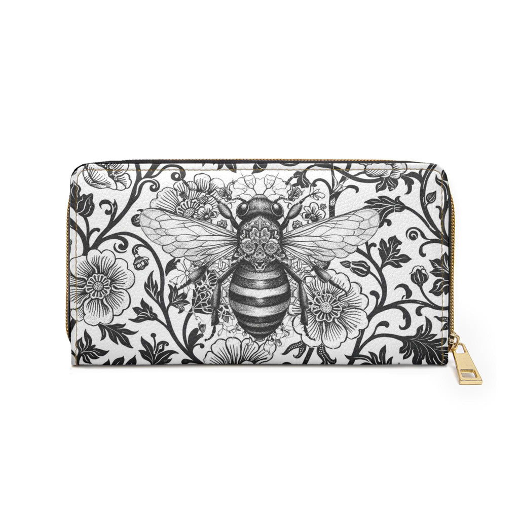 Vintage Bee Toile Floral Mandala Zipper Wallet | Black & White Clutch