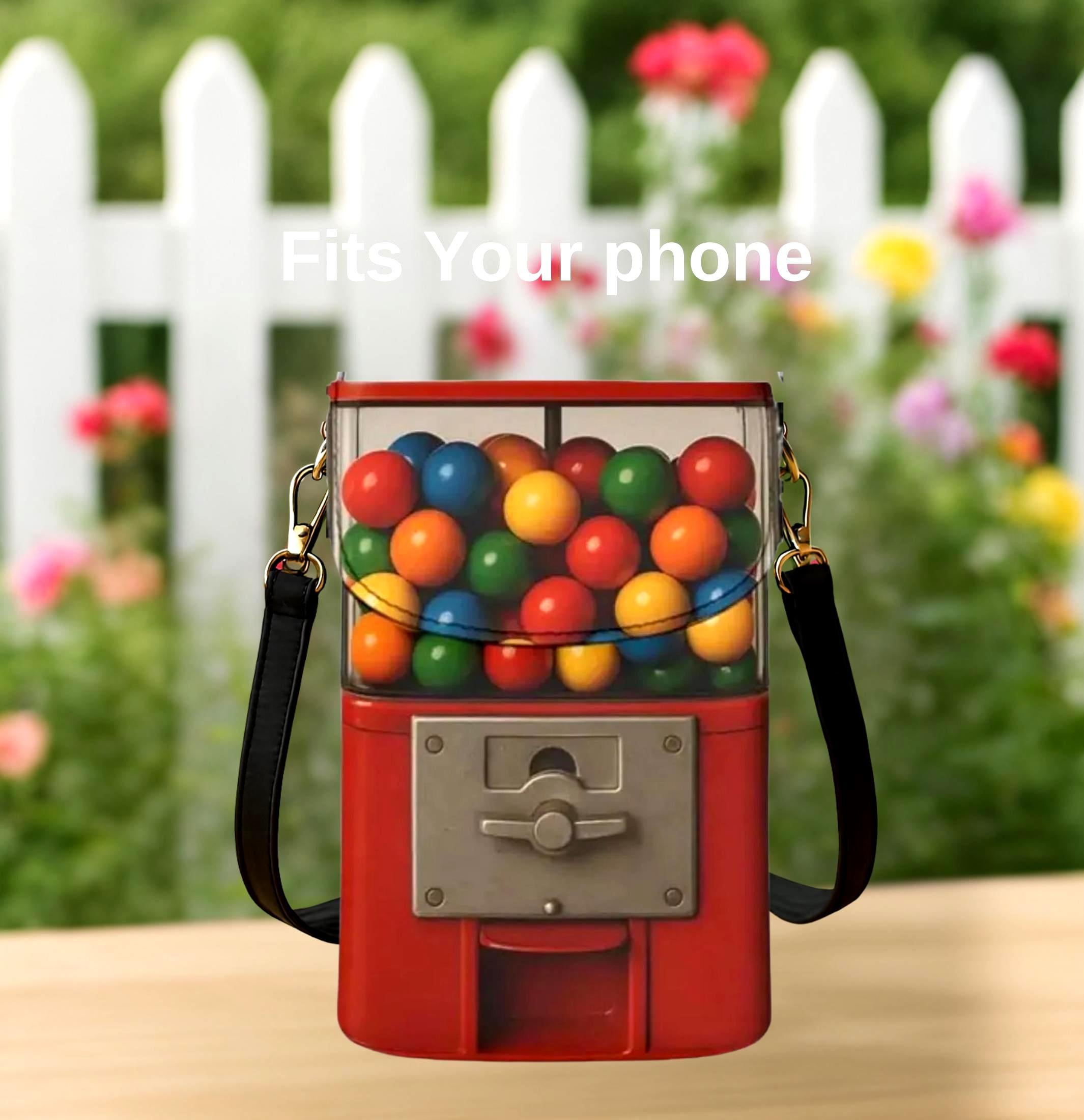 Retro Gumball Machine Crossbody Bag - Red Vegan Leather Novelty Purse for Kitsch Fashion