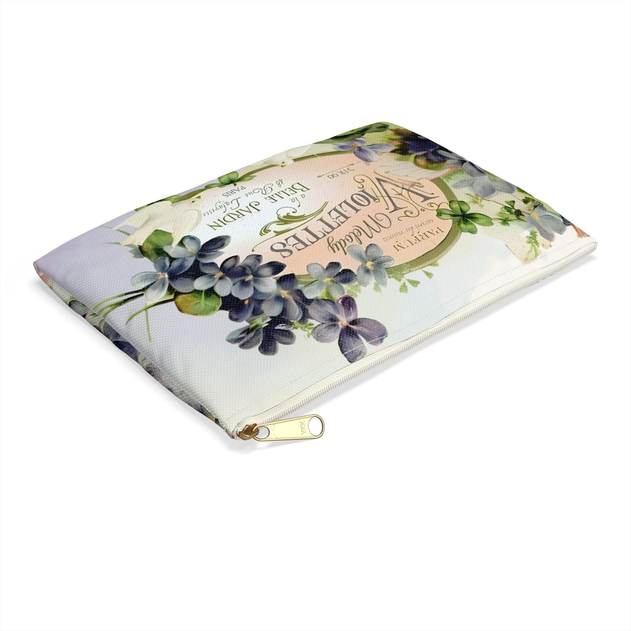 French Vintage Soap Label Violettes Accessory Pouch | Floral Makeup Bag