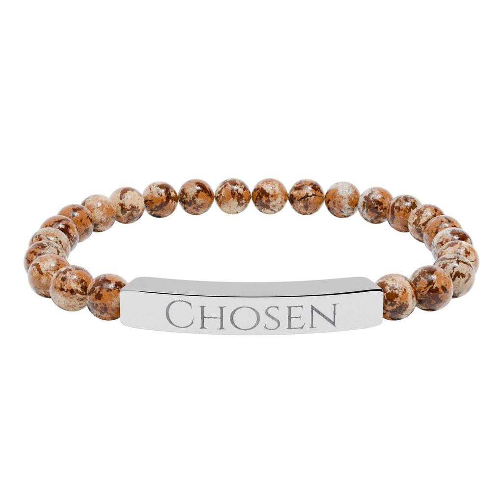 Chosen Engraved Stone Stretch Bracelet | Natural Beaded Bar Bracelet