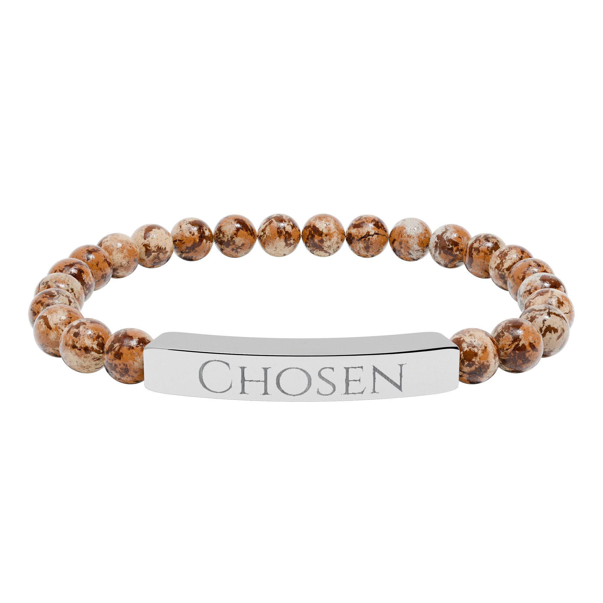 Chosen Engraved Stone Stretch Bracelet | Natural Beaded Bar Bracelet