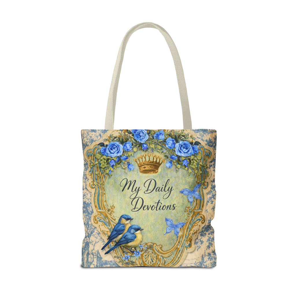 Daily Devotions Tote Bag | Bluebird Toile Bible Study Accessory | Christian Shoulder Bag
