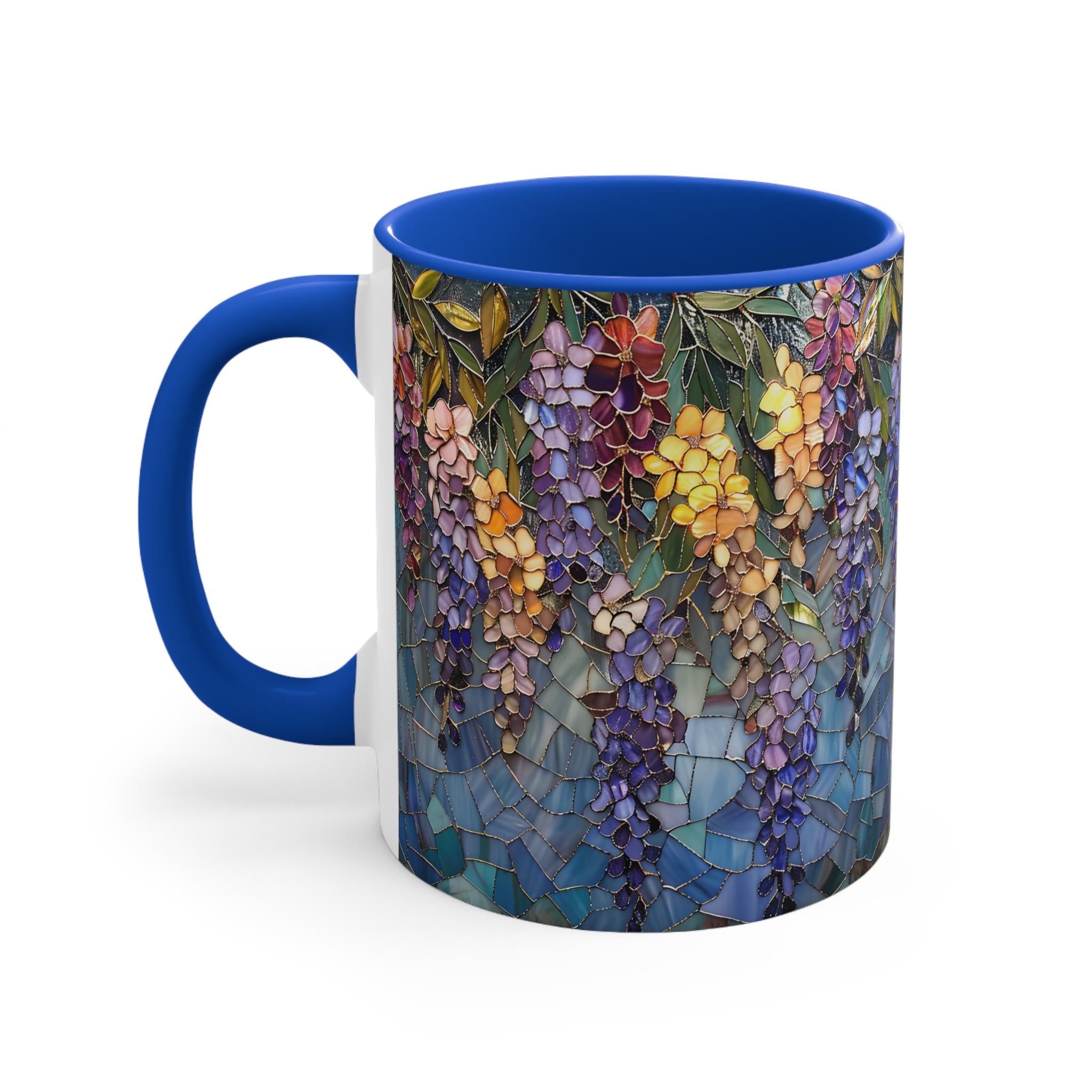Wisteria Mosaic 11oz Accent Mug | Floral Stained Glass Pattern