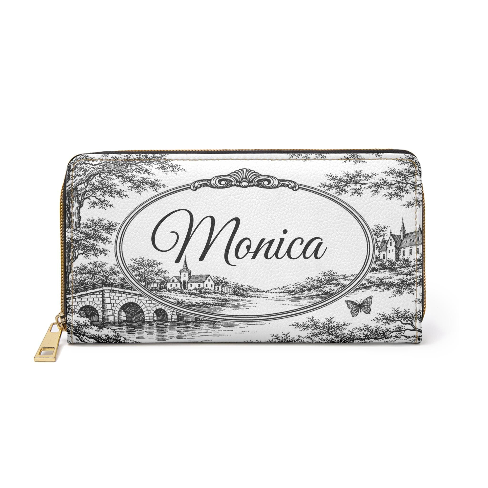 Vintage Black and White Toile Floral Wallet | Zipper Clutch