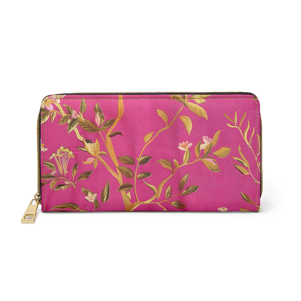 Gold Floral Vines Zipper Wallet | Pink Botanical Zip Wallet